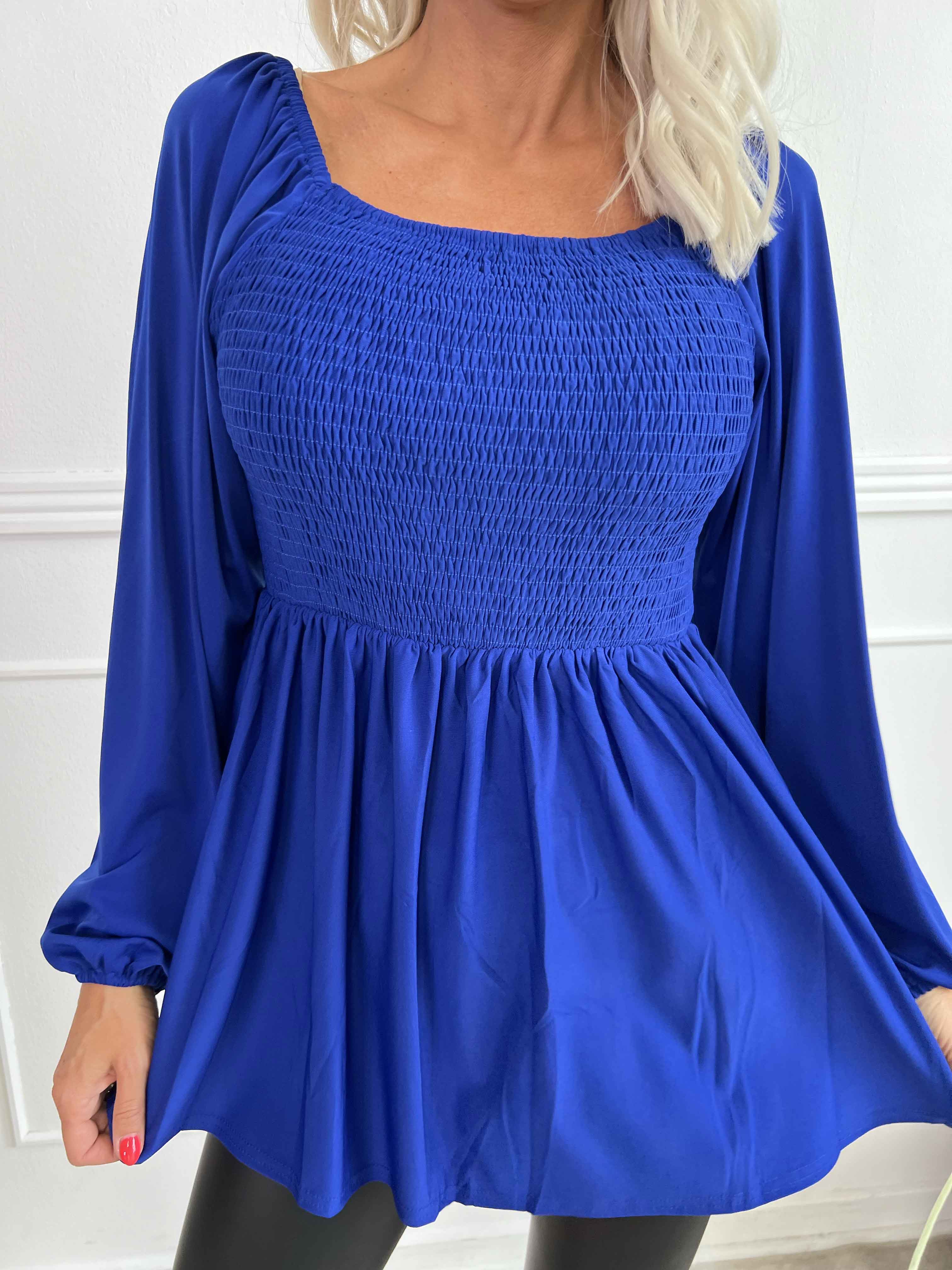 Elna Plain Shirt L/S - Elastisk blus med smock över bysten