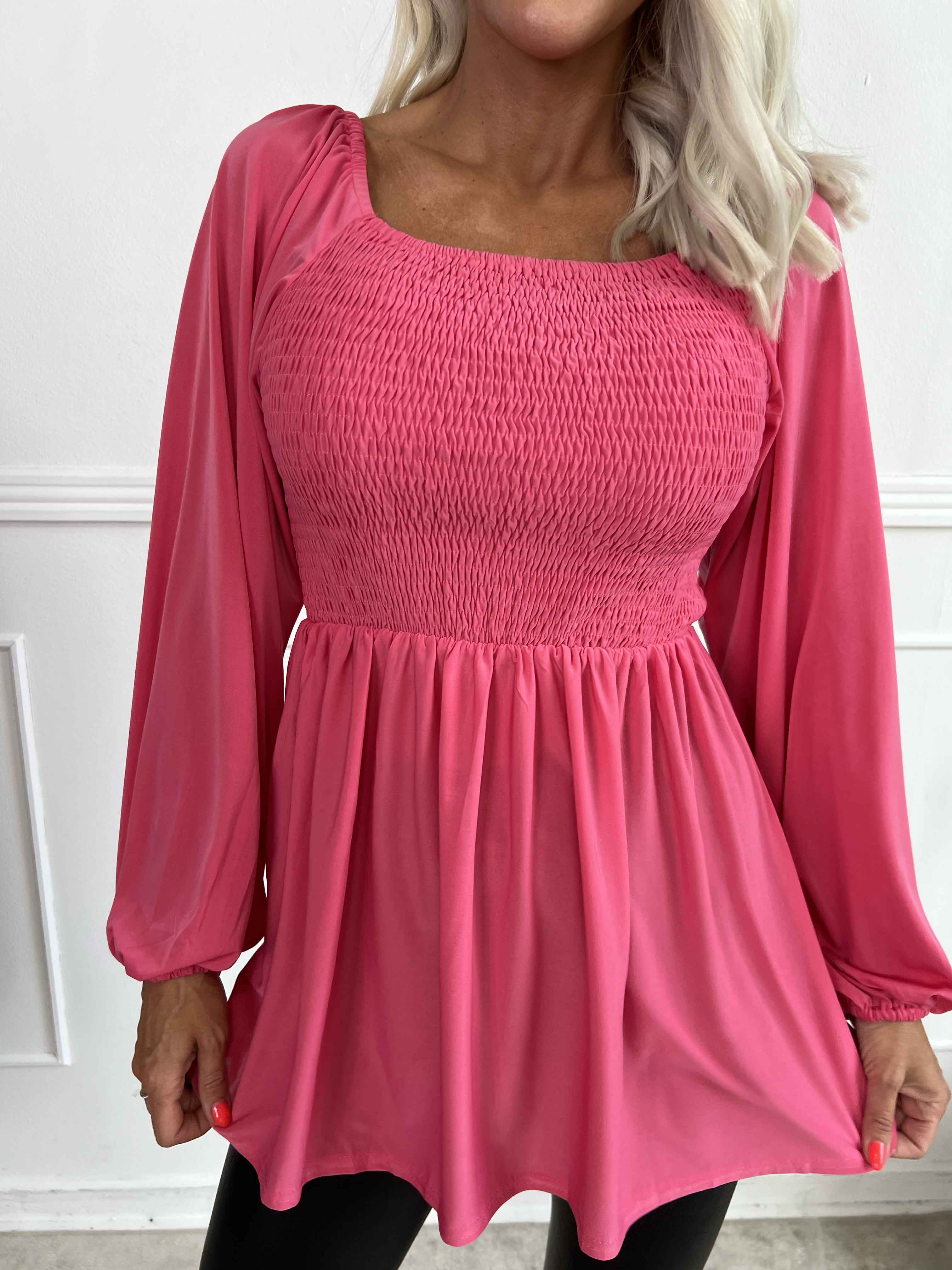 Elna Plain Shirt L/S - Elastisk blus med smock över bysten