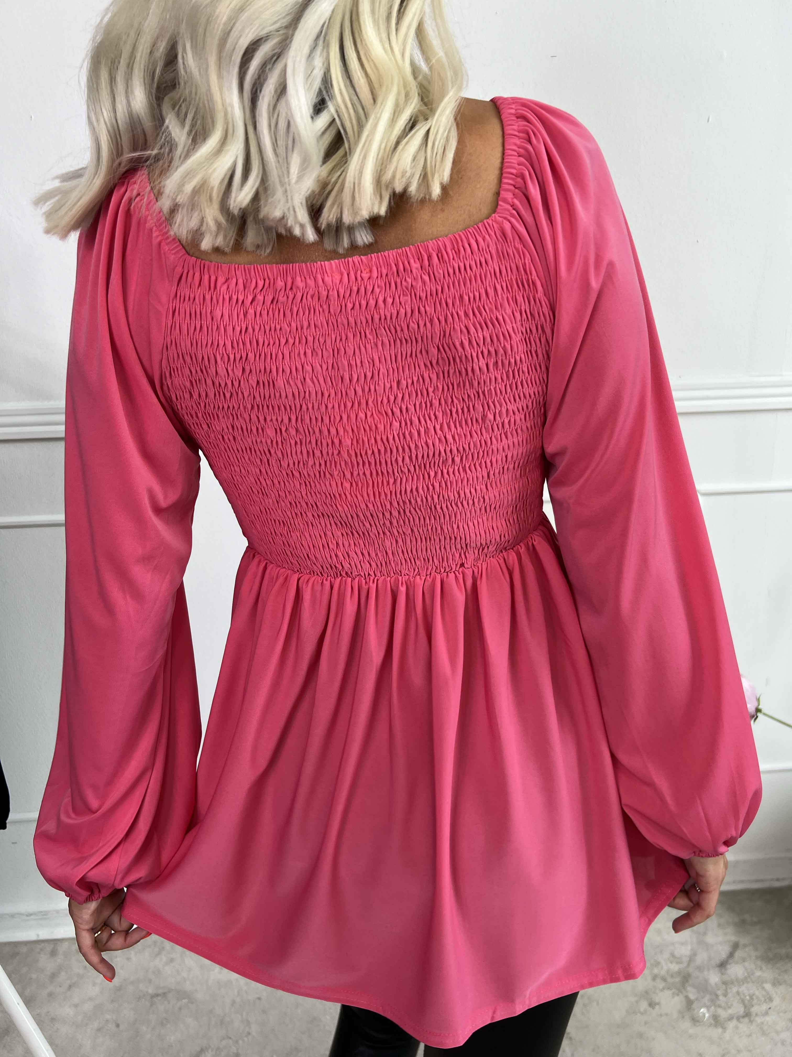 Elna Plain Shirt L/S - Elastisk blus med smock över bysten