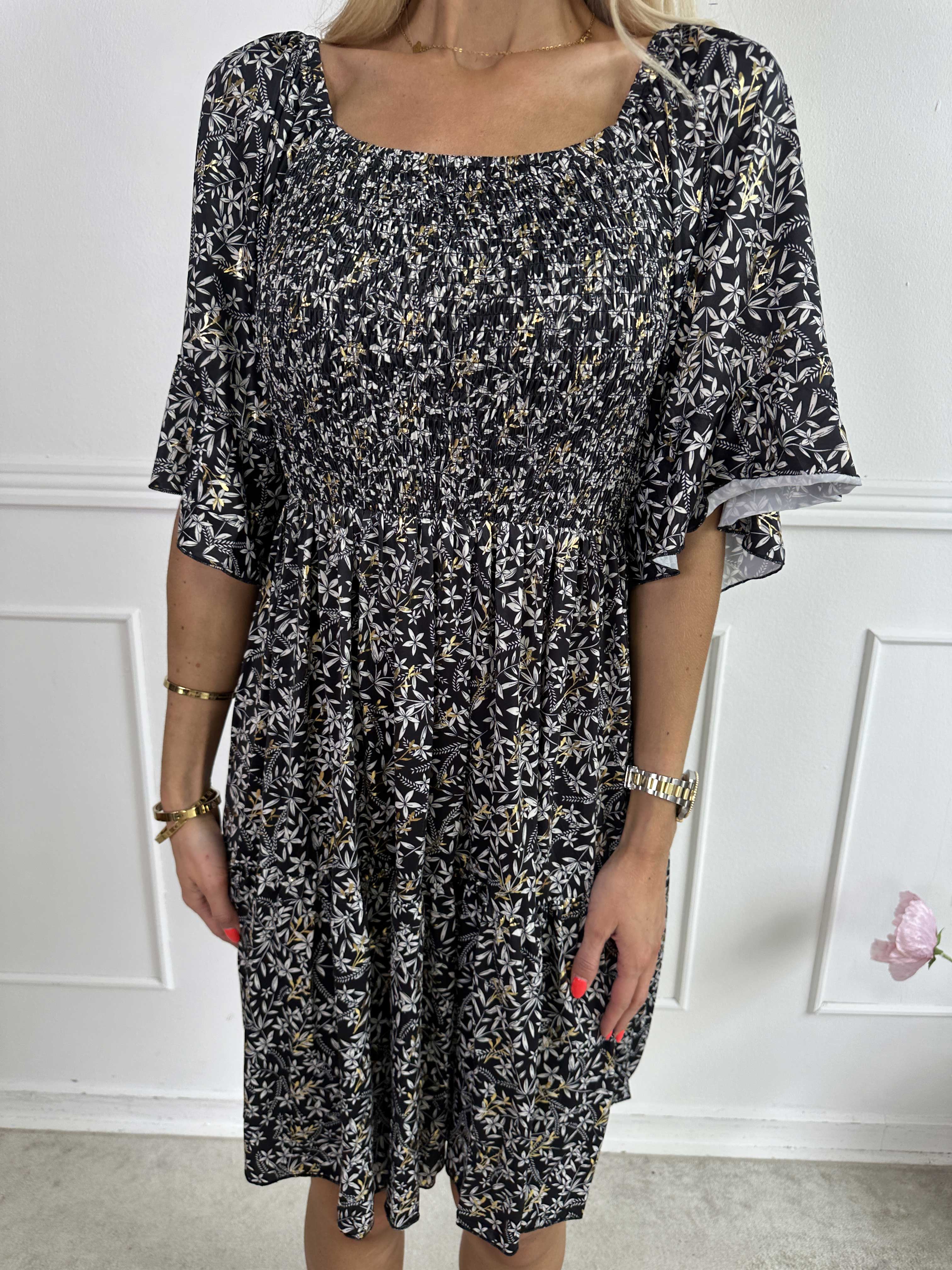 Elna Small Flower Short - Blommig elastisk klänning med smock över bysten