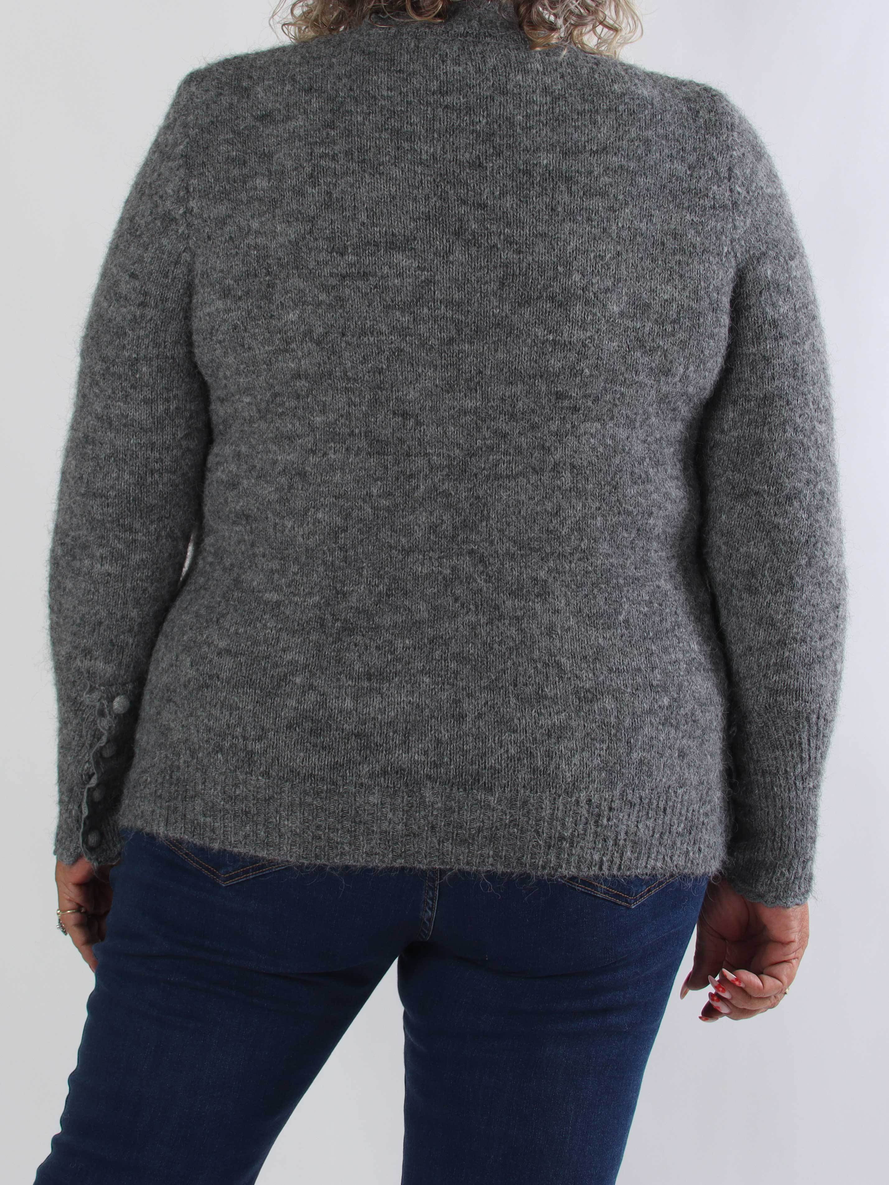 Elowen - Plus size strikbluse med blondekanter ved halsudskæringen og ærmerne