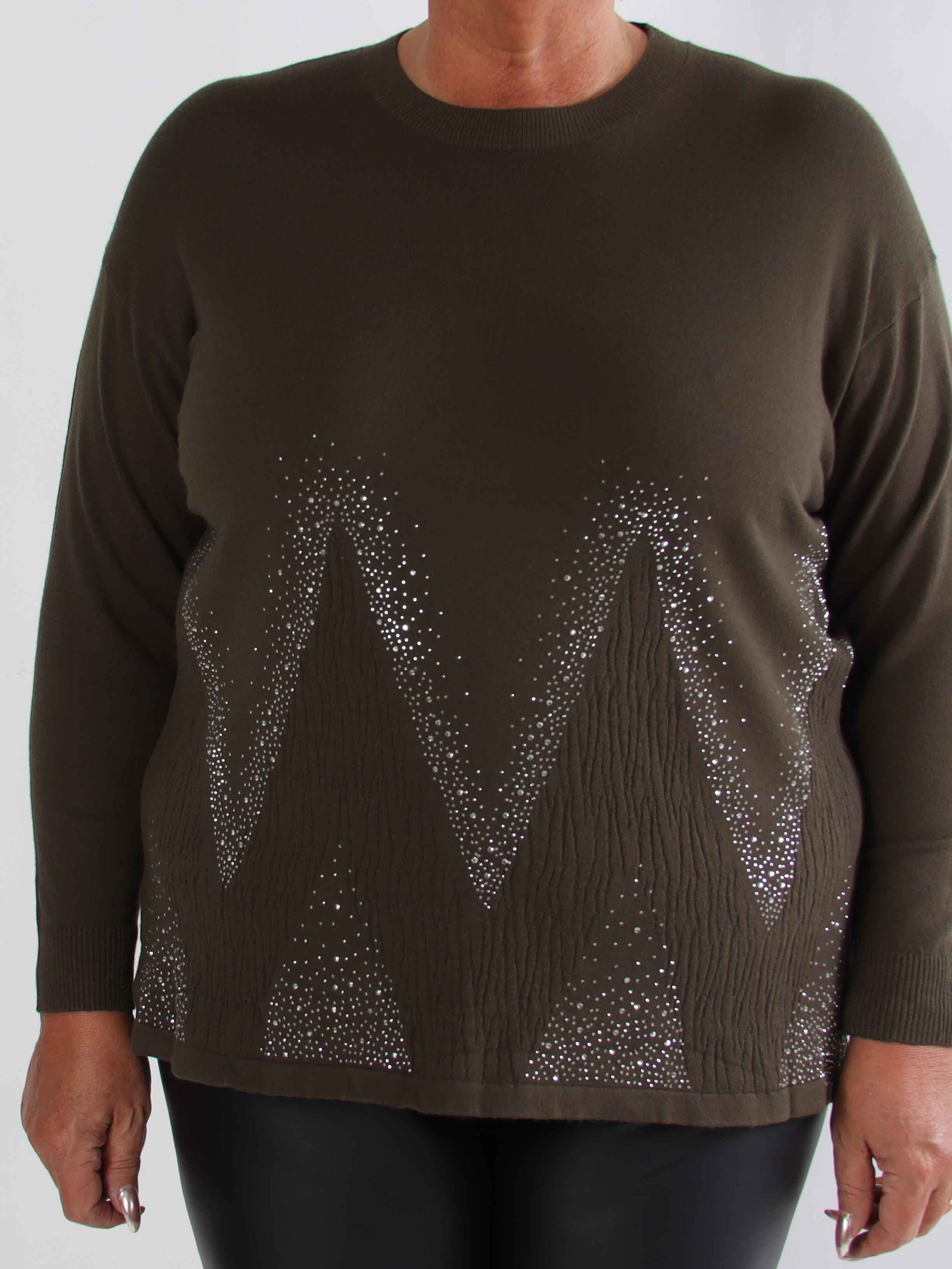 Ellrun - Plus size tröja med sicksackmönster av strass nedtill