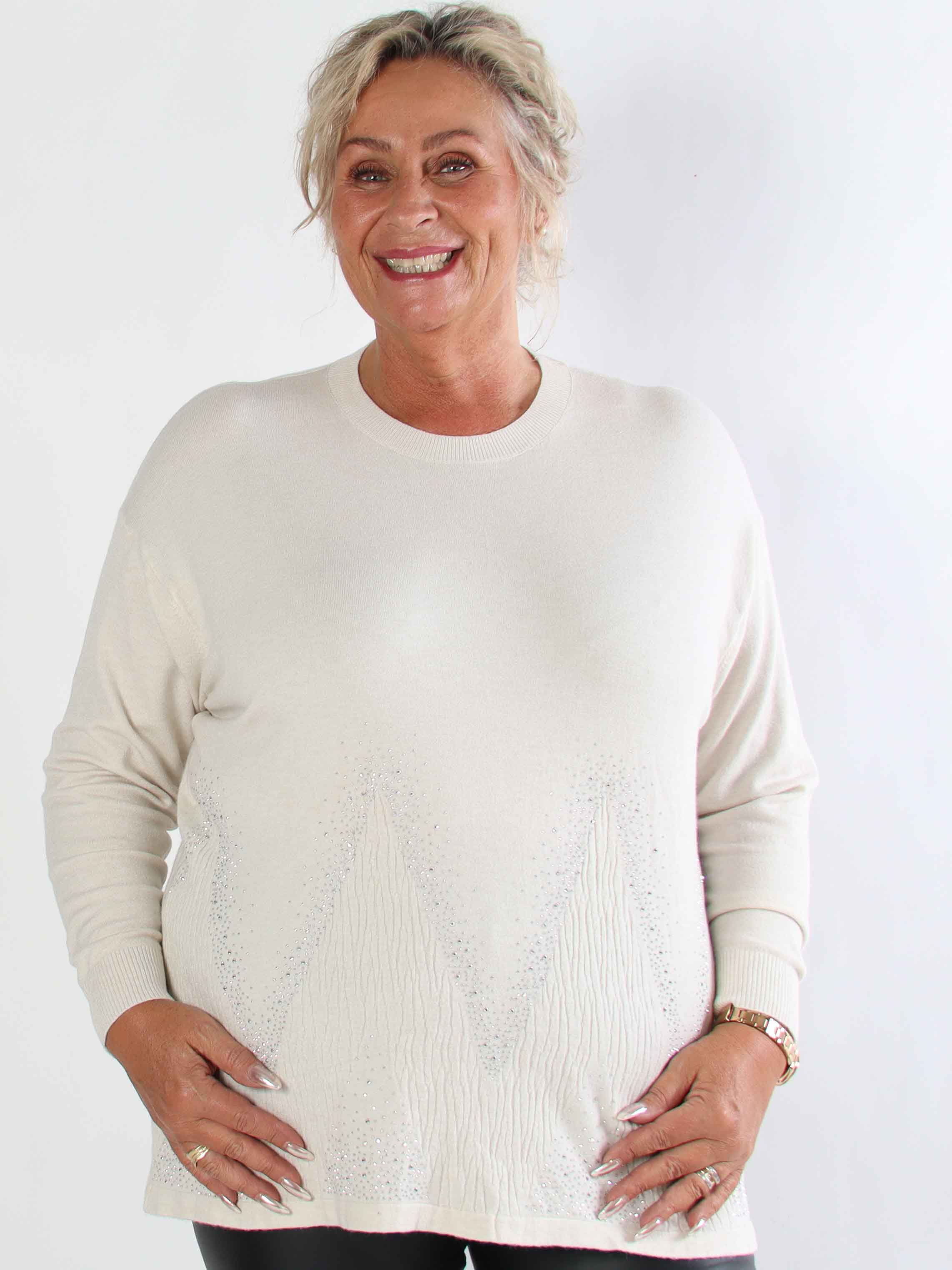 Ellrun - Plus size tröja med sicksackmönster av strass nedtill