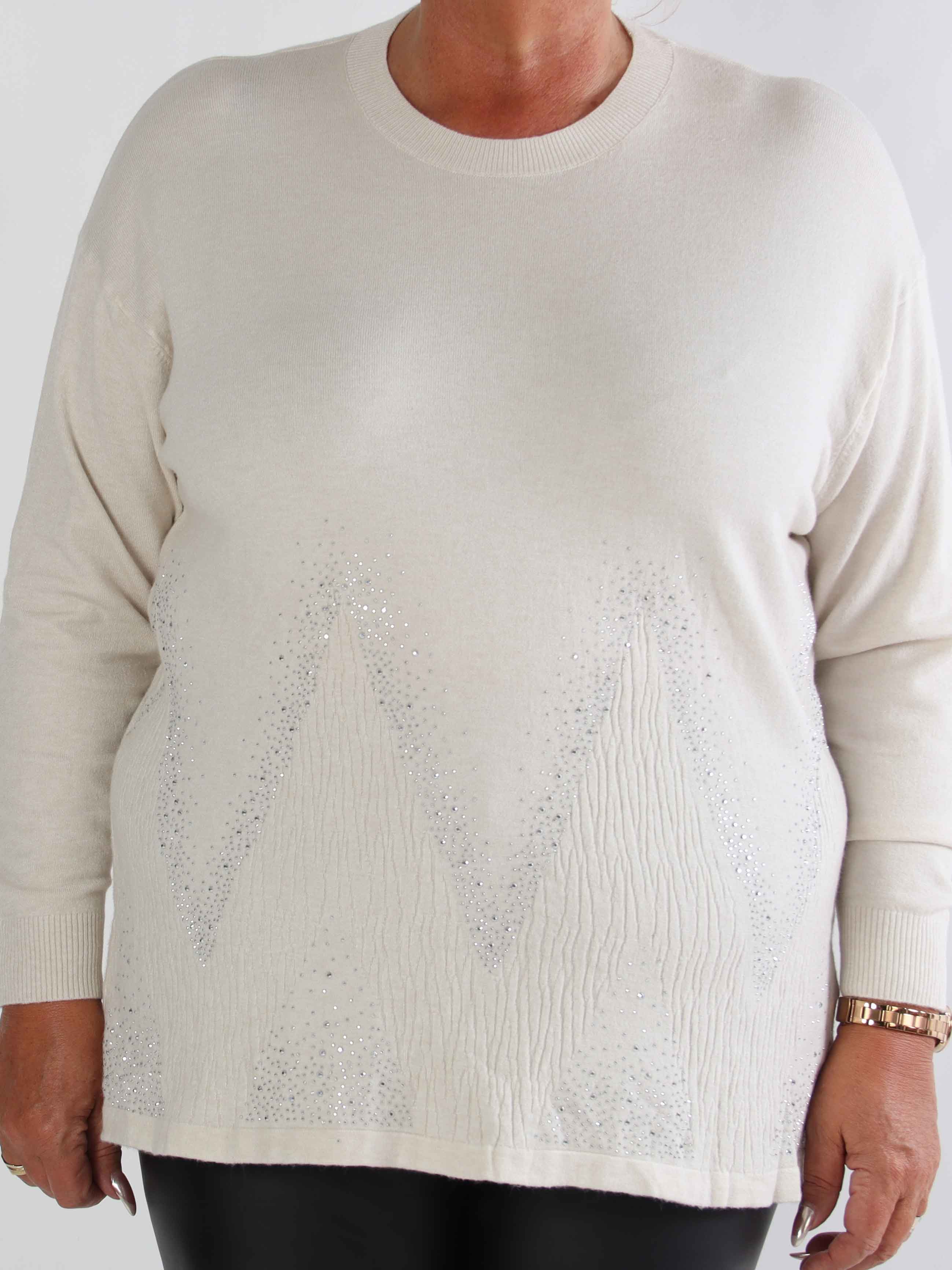 Ellrun - Plus size tröja med sicksackmönster av strass nedtill