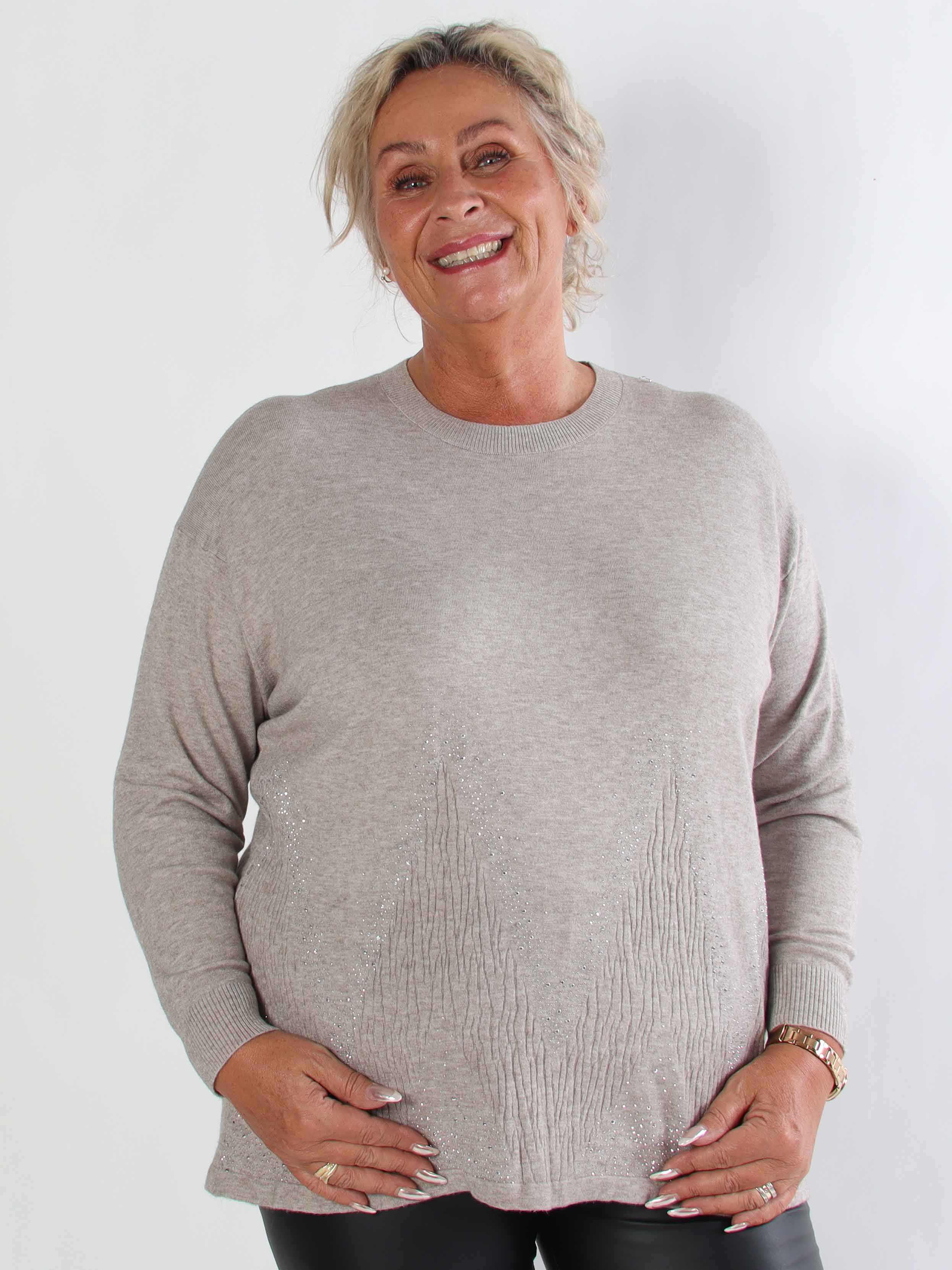 Ellrun - Plus size tröja med sicksackmönster av strass nedtill