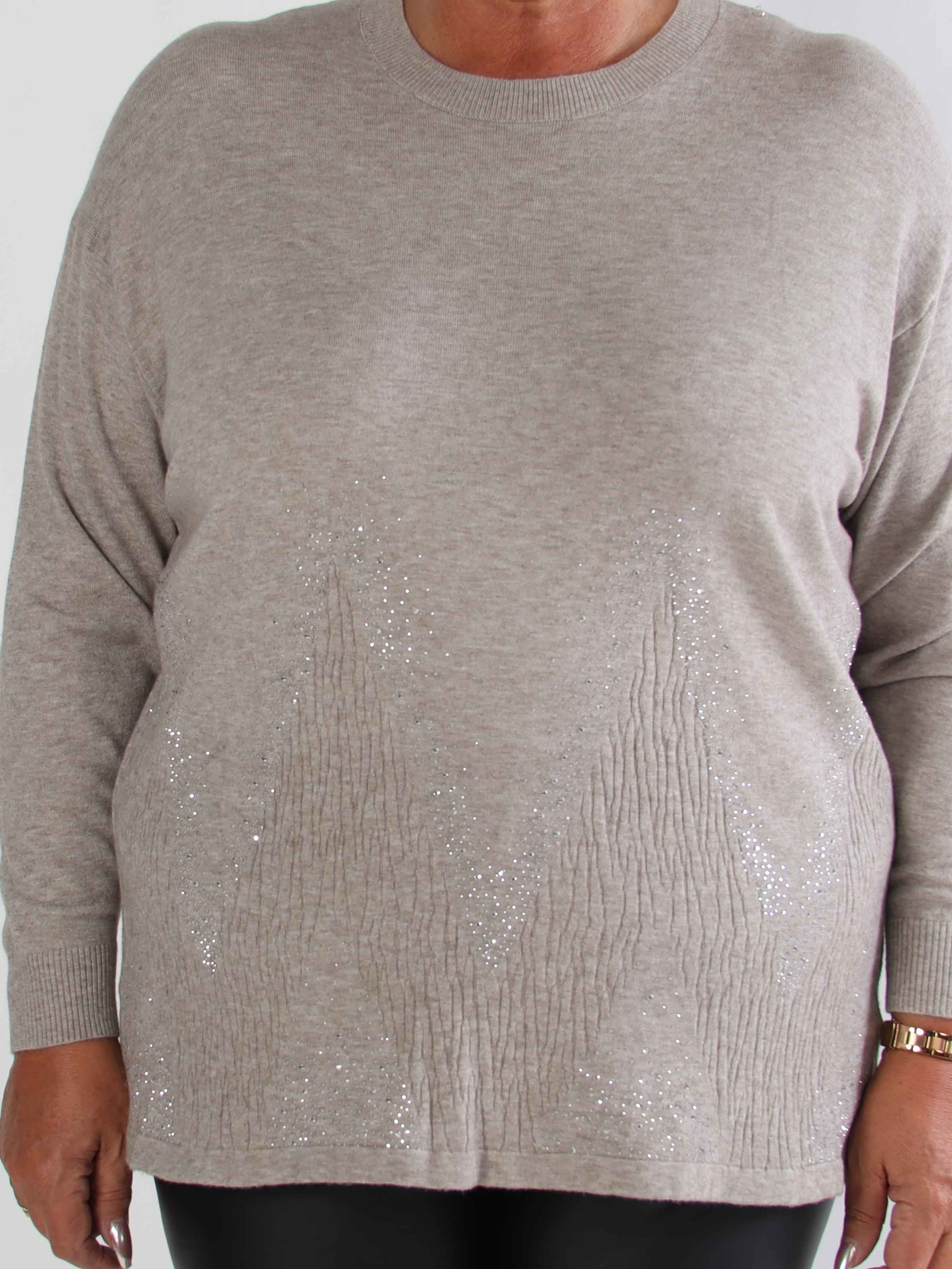 Ellrun - Plus size tröja med sicksackmönster av strass nedtill