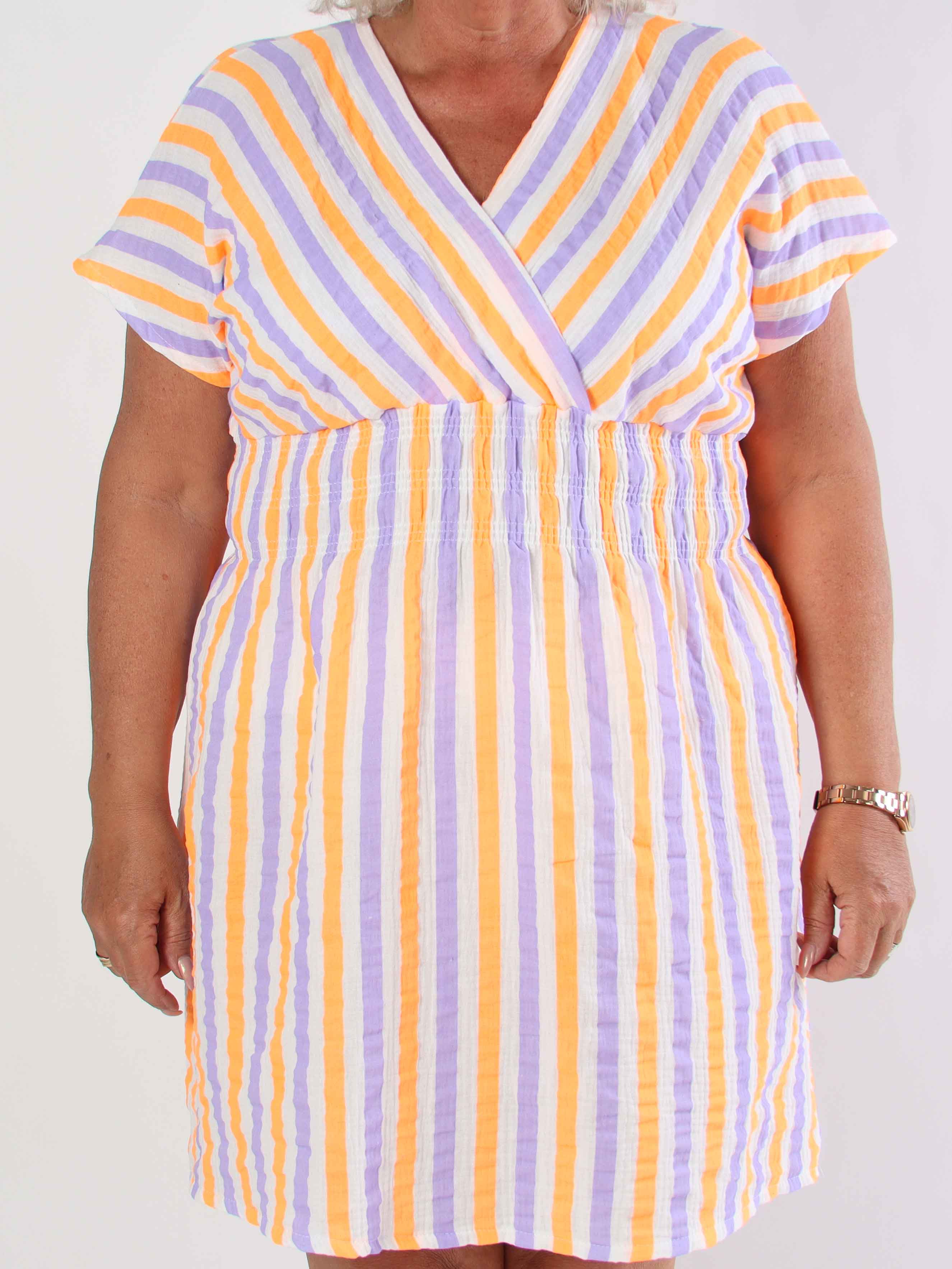 Eris - Söt randig klänning i bomull med resår