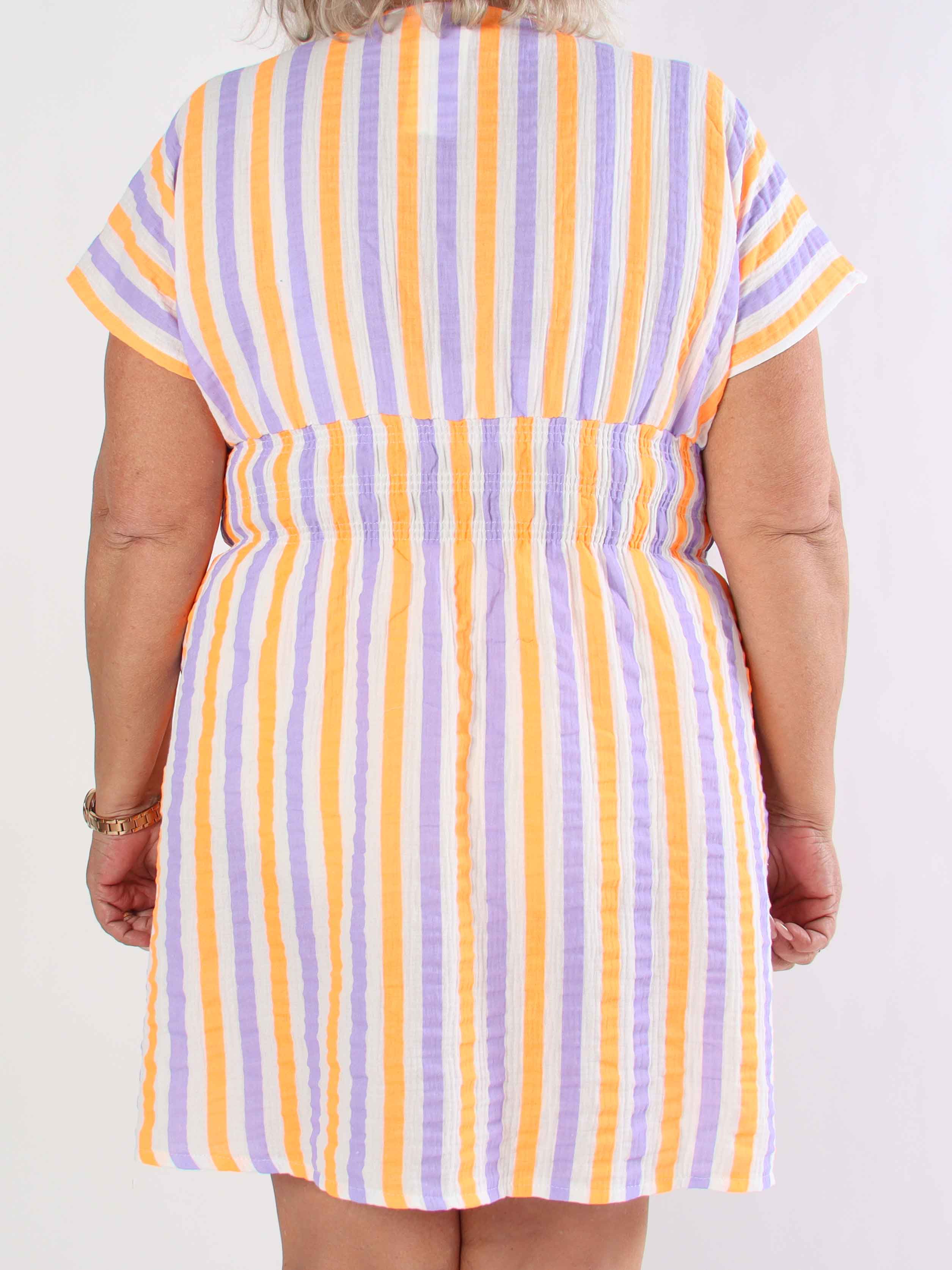 Eris - Söt randig klänning i bomull med resår