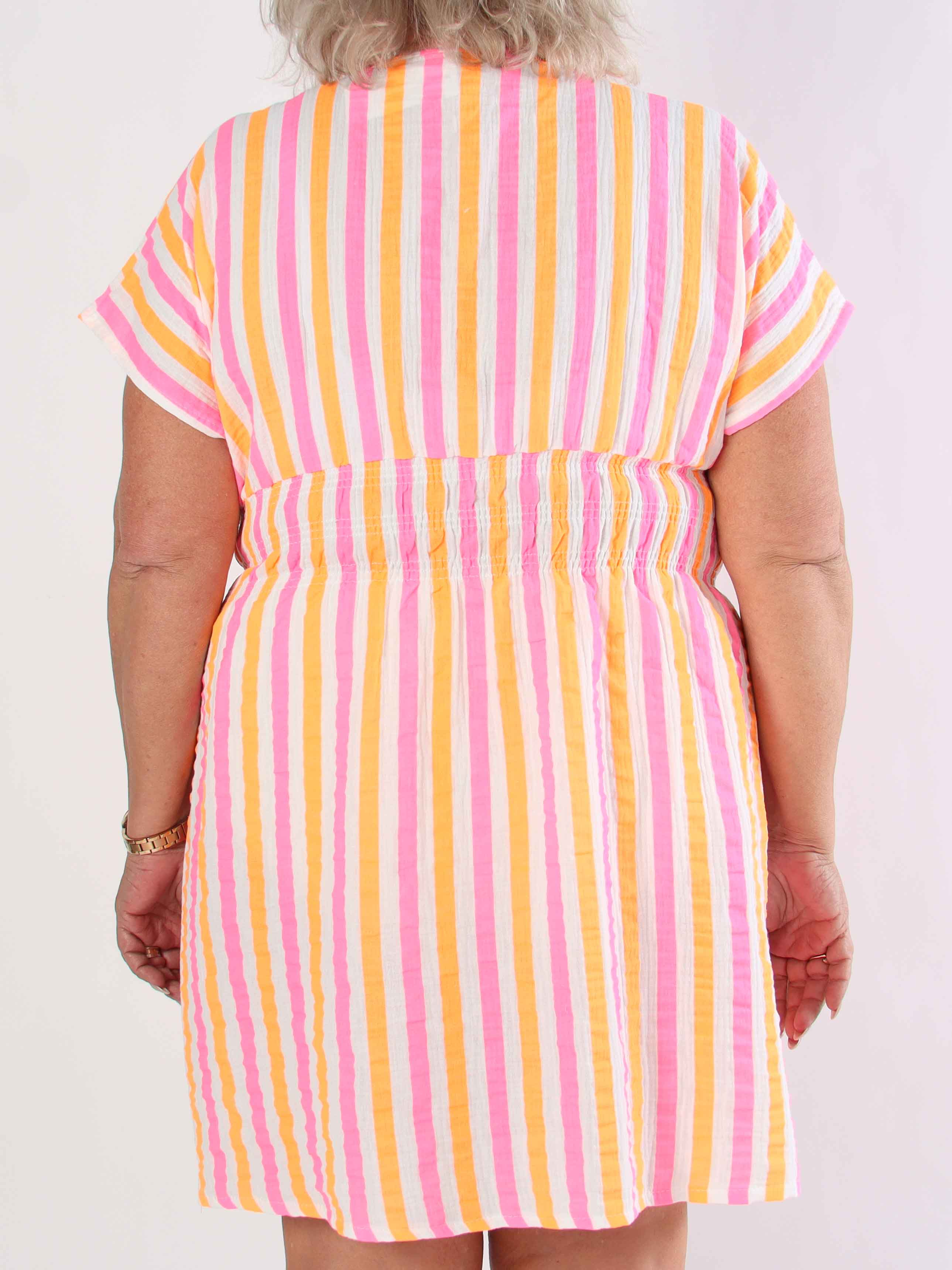 Eris - Söt randig klänning i bomull med resår