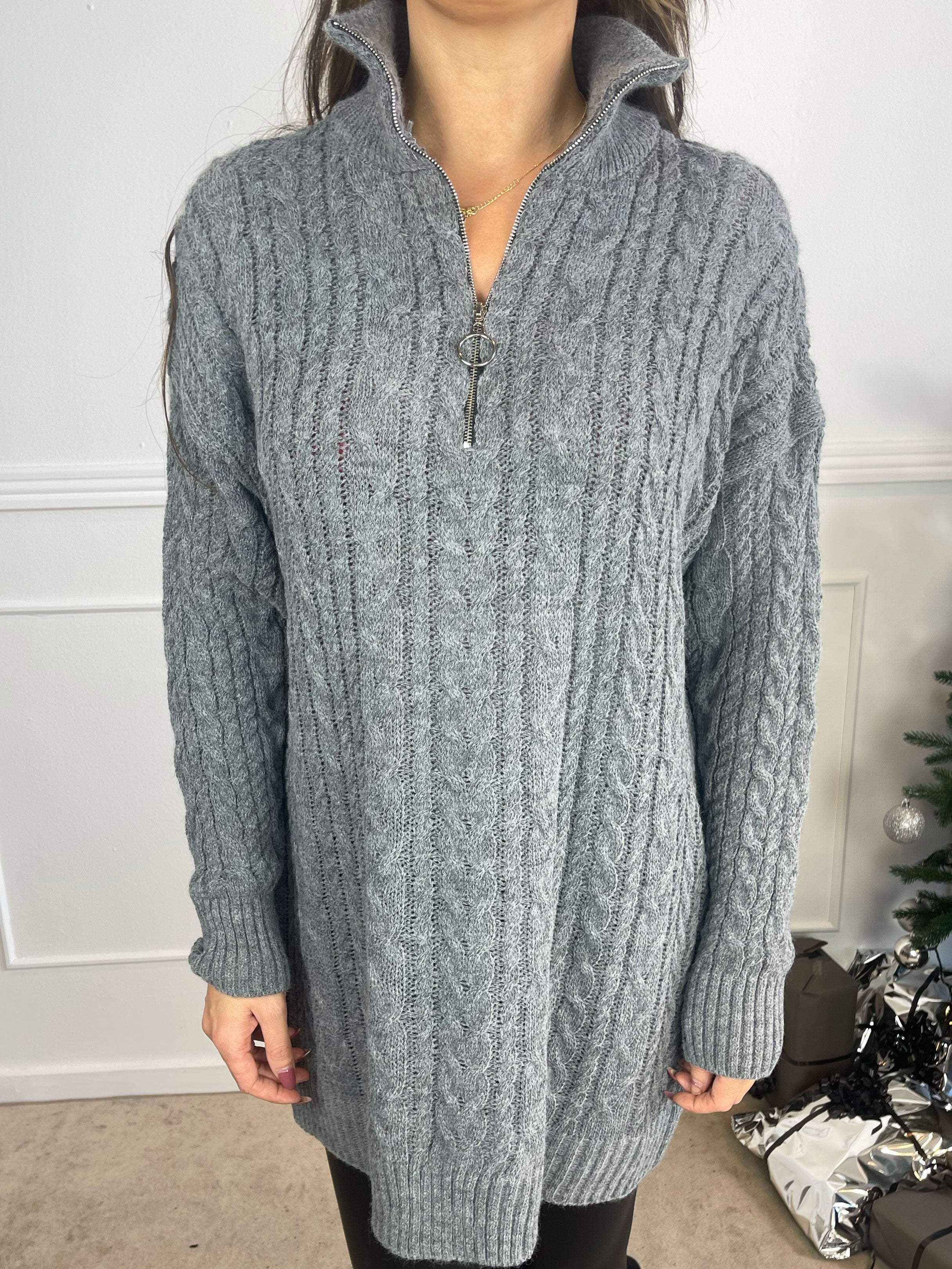 Esly - Kabelstickad tröja med dragkedja