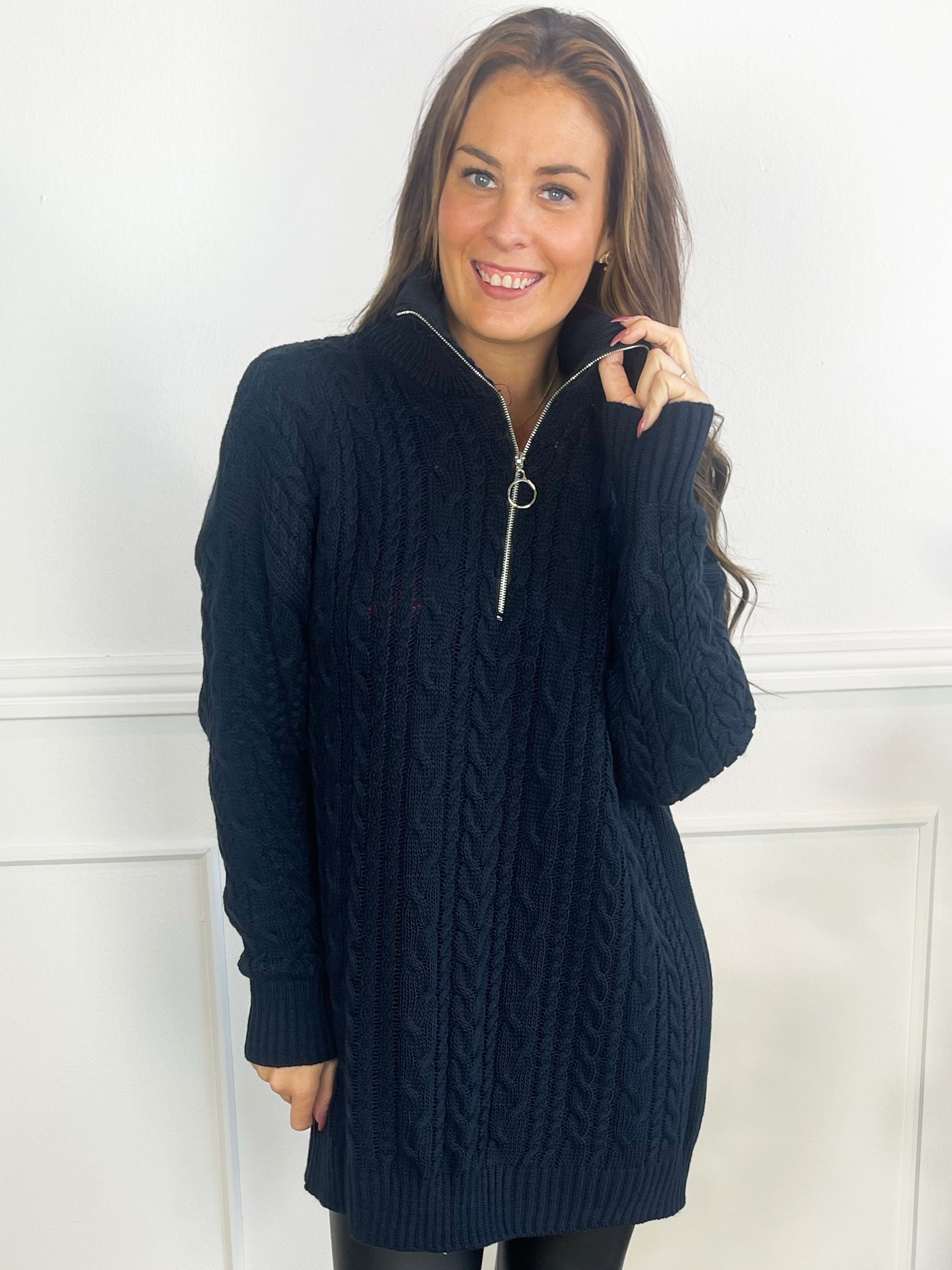 Esly - Kabelstickad tröja med dragkedja