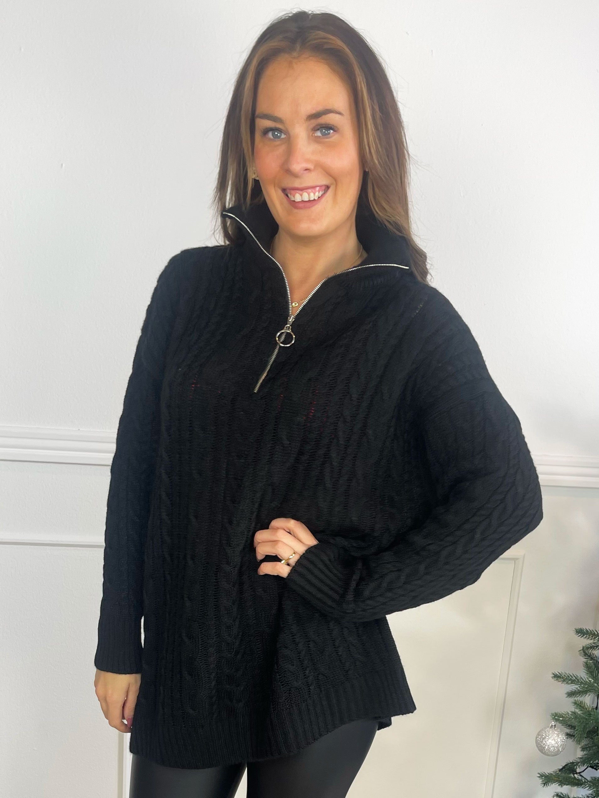 Esly - Kabelstickad tröja med dragkedja