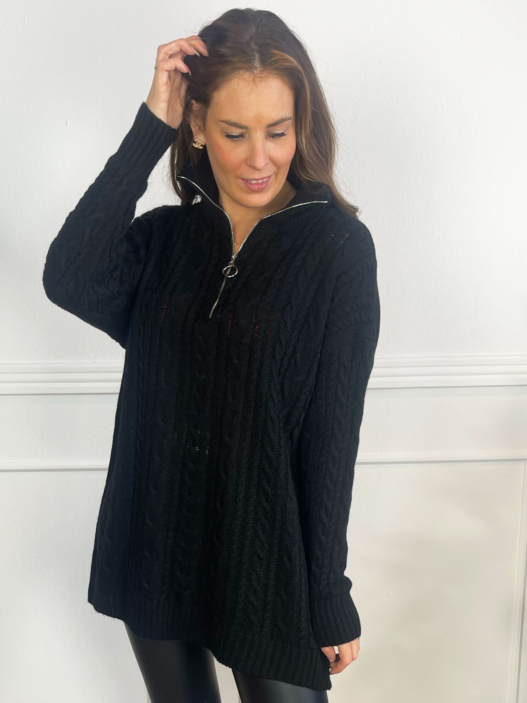 Esly - Kabelstickad tröja med dragkedja