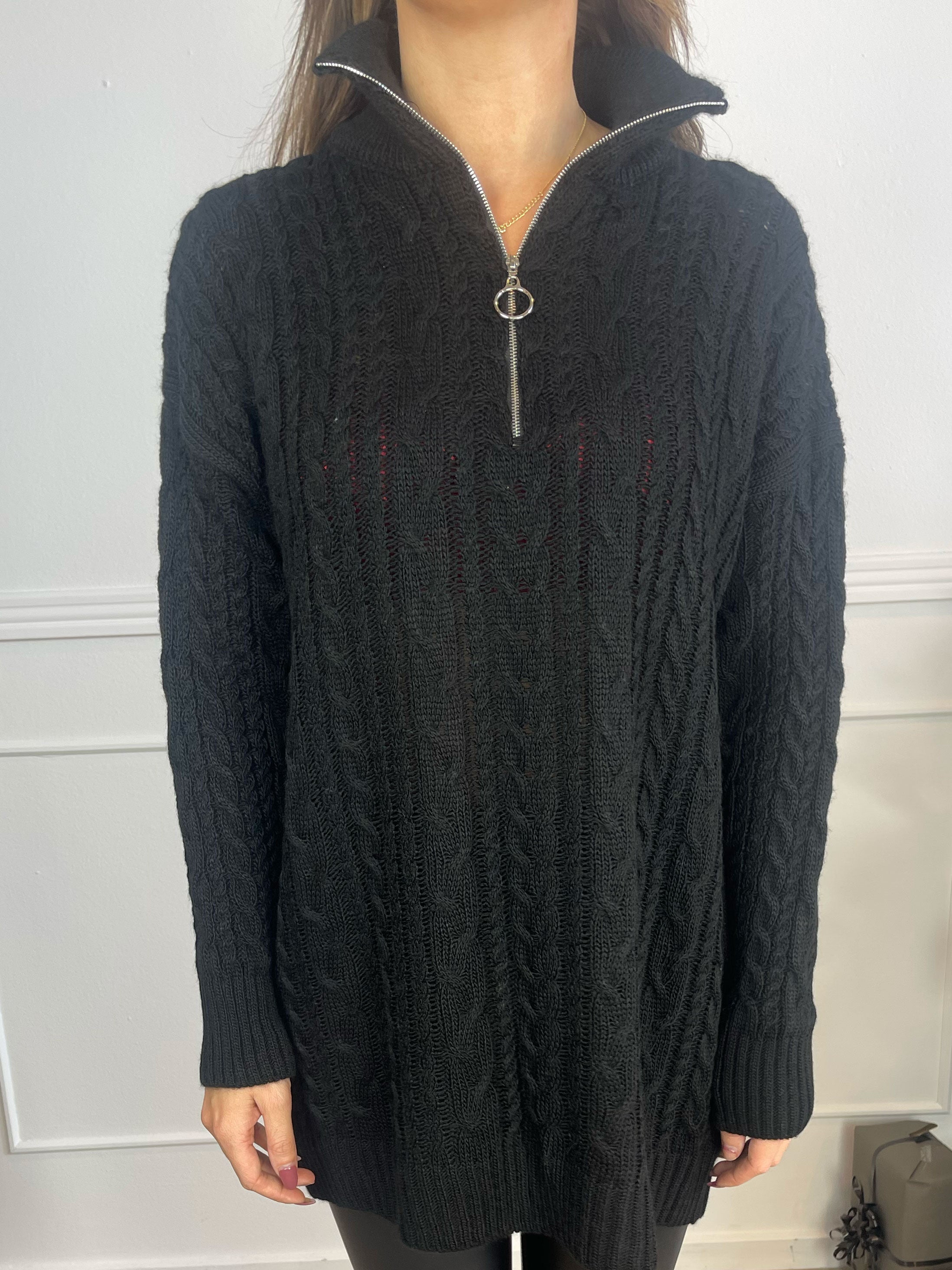 Esly - Kabelstickad tröja med dragkedja