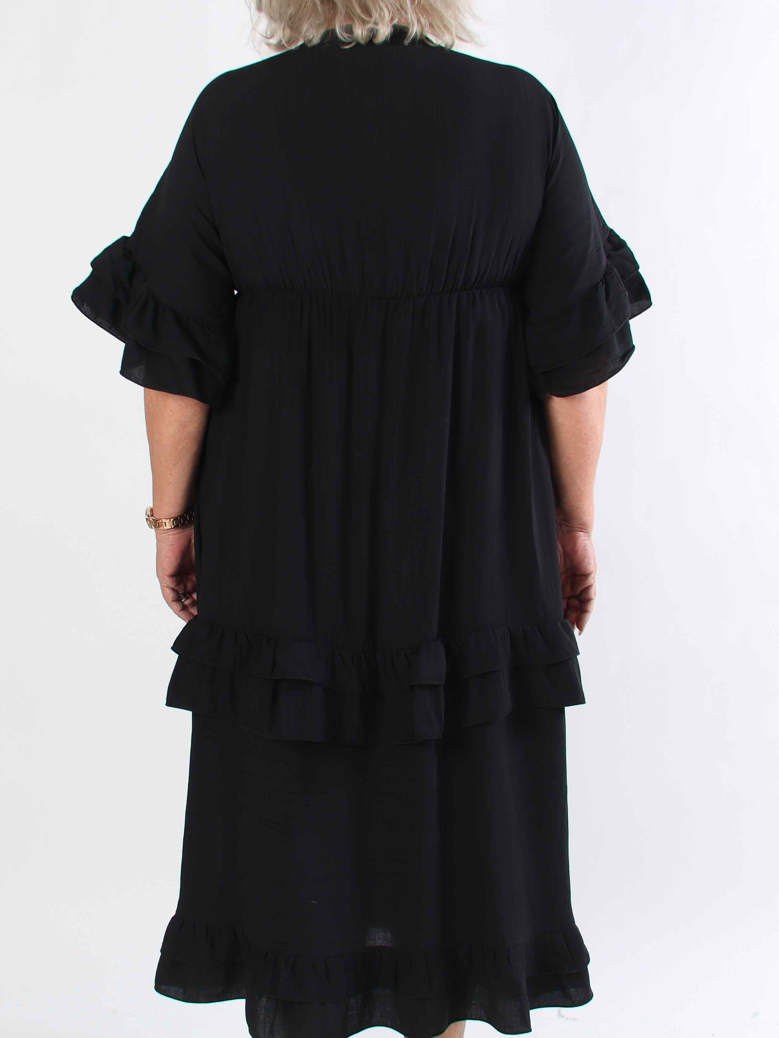 Europe - Lång plus size klänning i viskos med volangdetaljer