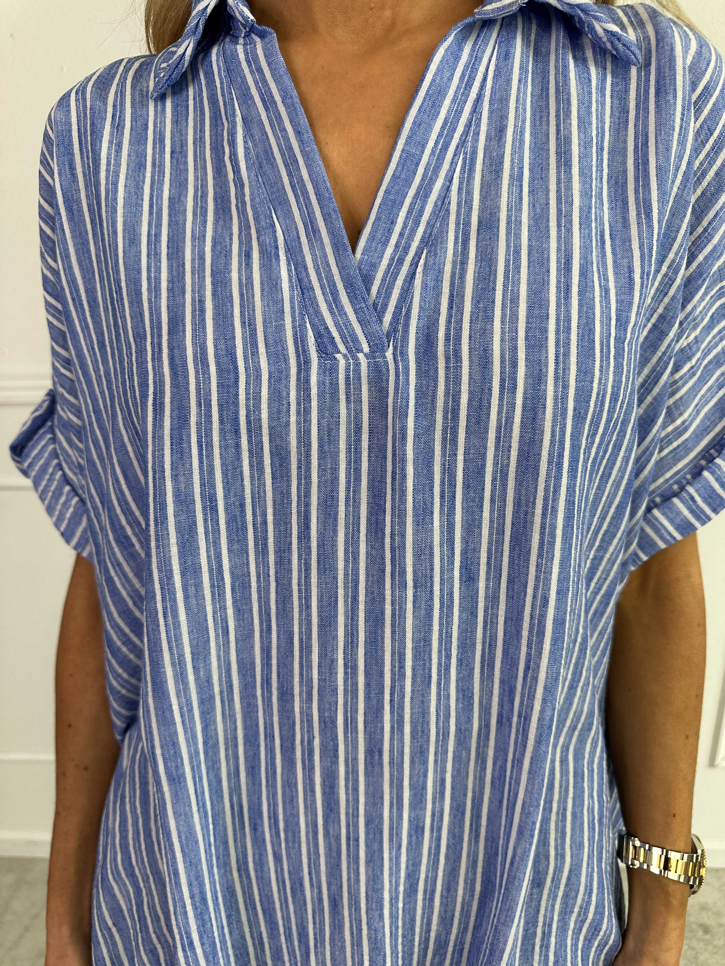 Evelyn - Randig tunikaklänning med skjortkra