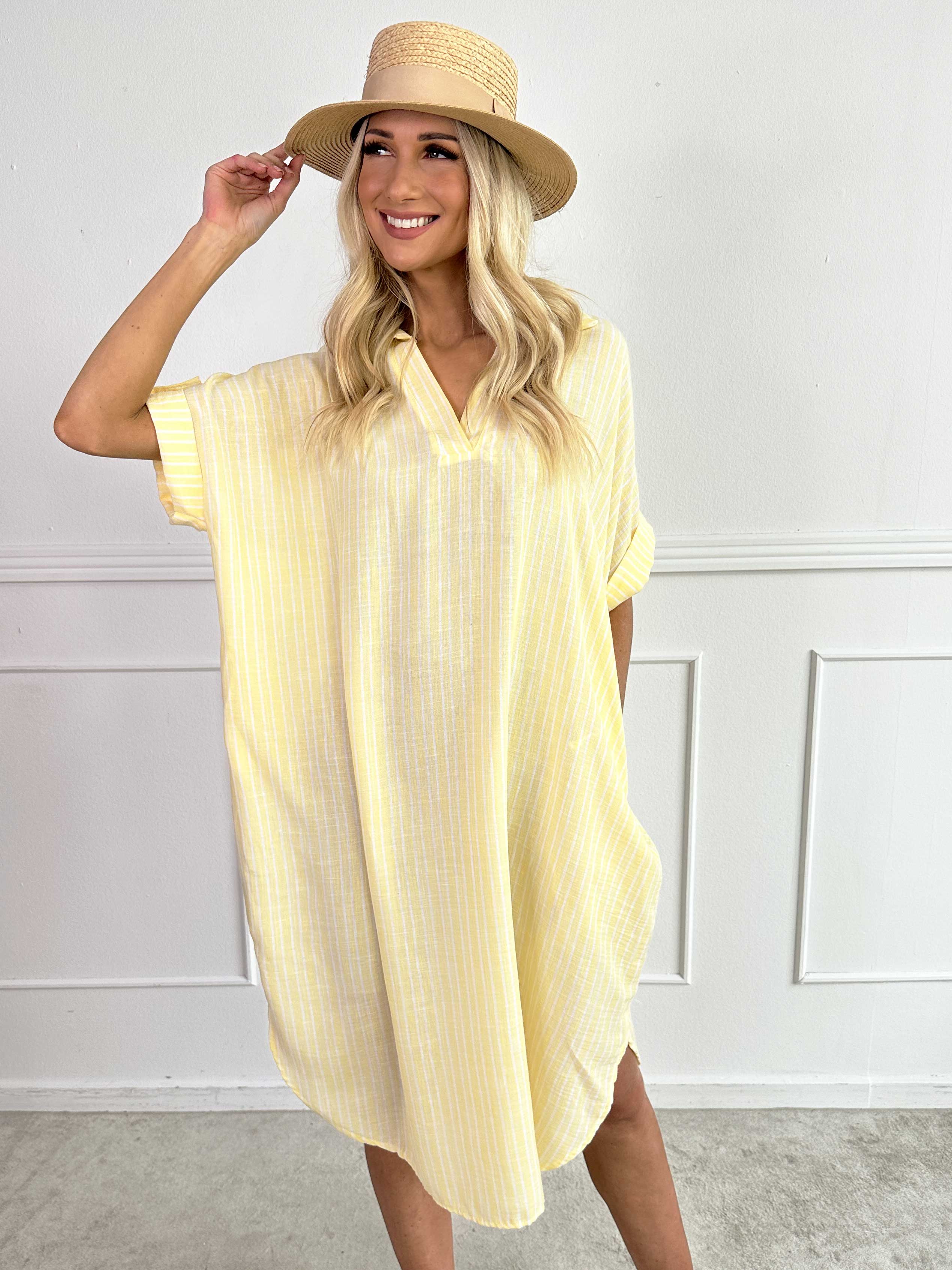 Evelyn - Randig tunikaklänning med skjortkra