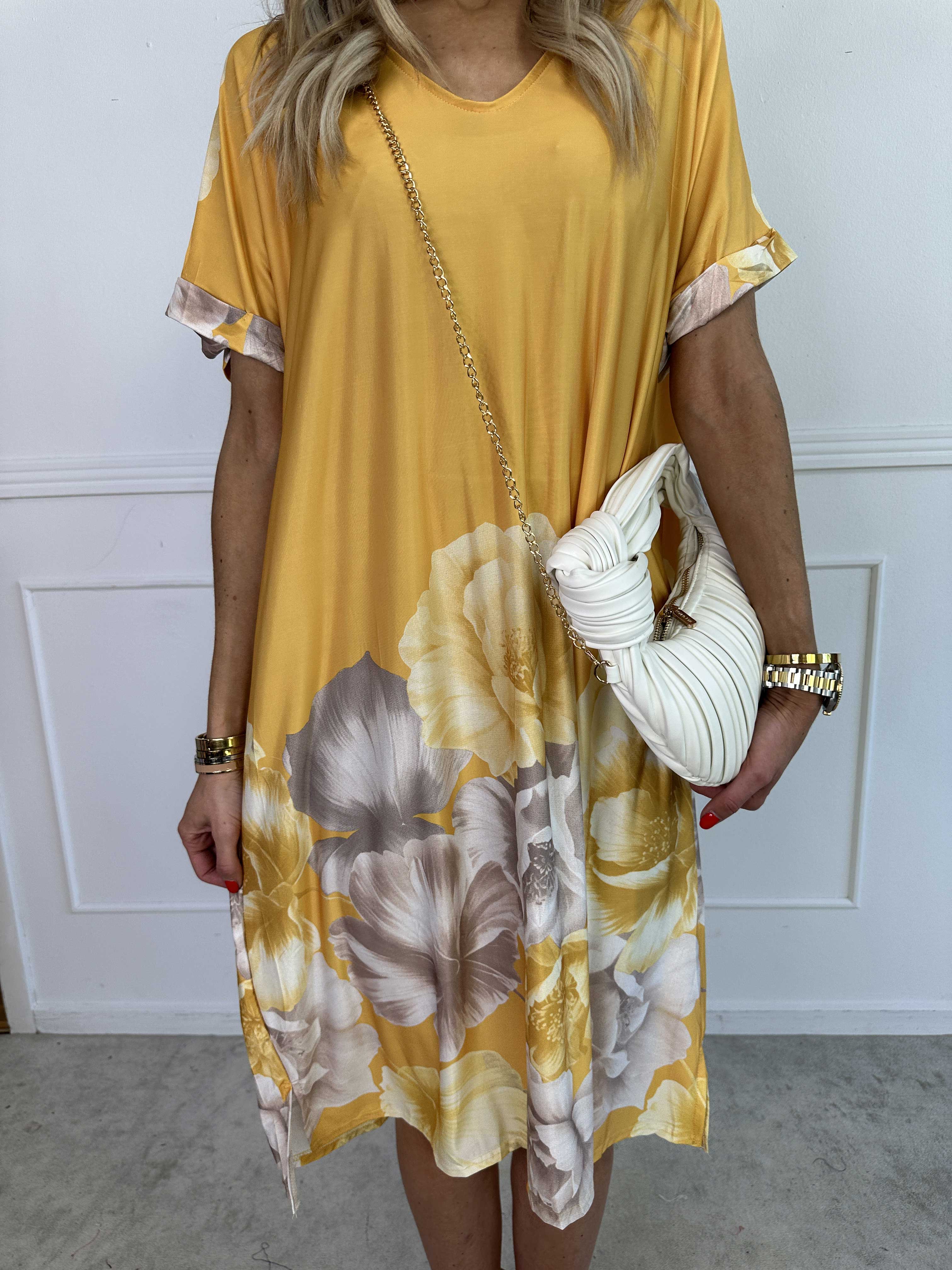 Evie Peony - Lös tunikaklänning i elastiskt tyg med blomstermönster