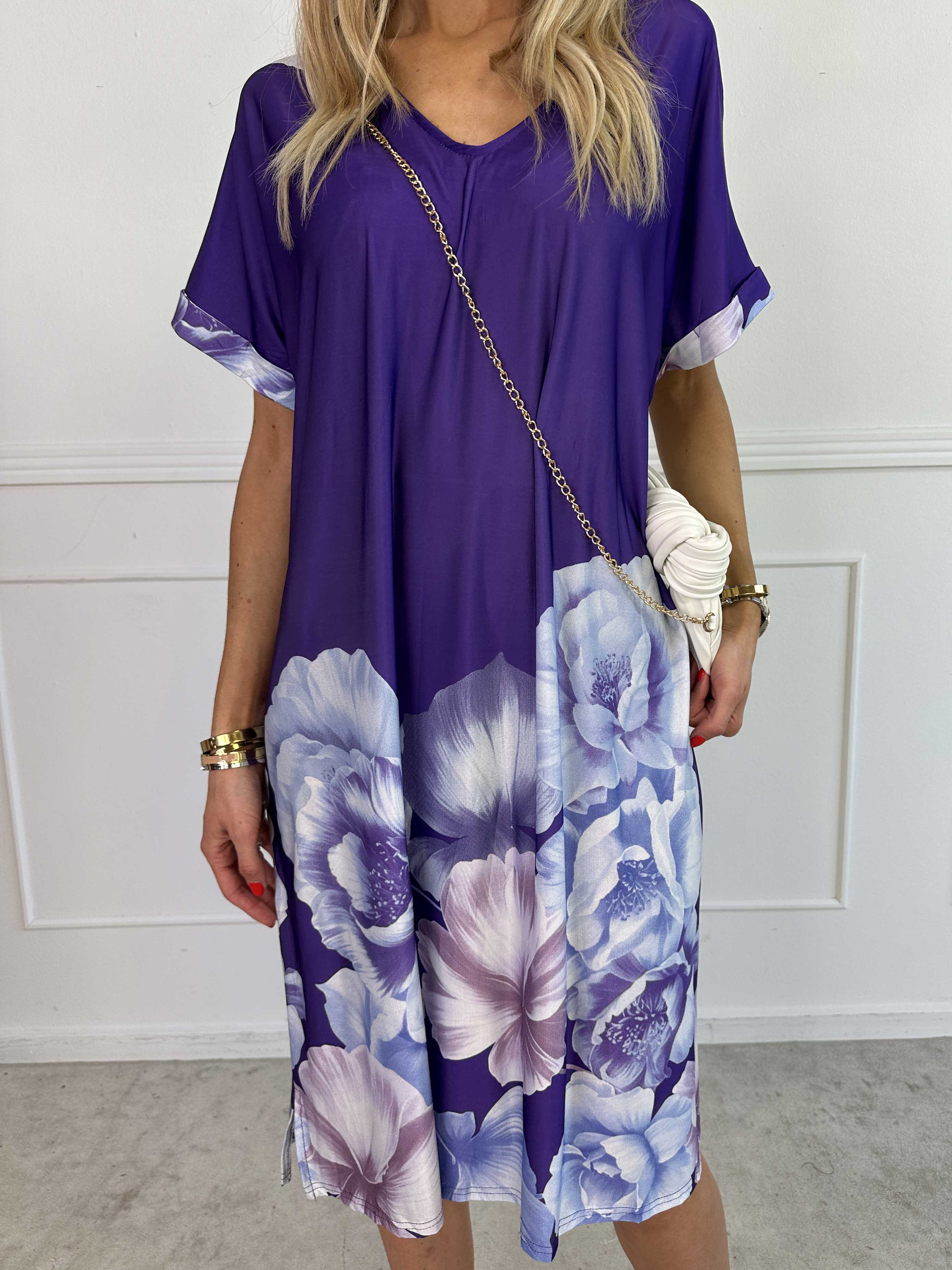 Evie Peony - Lös tunikaklänning i elastiskt tyg med blomstermönster