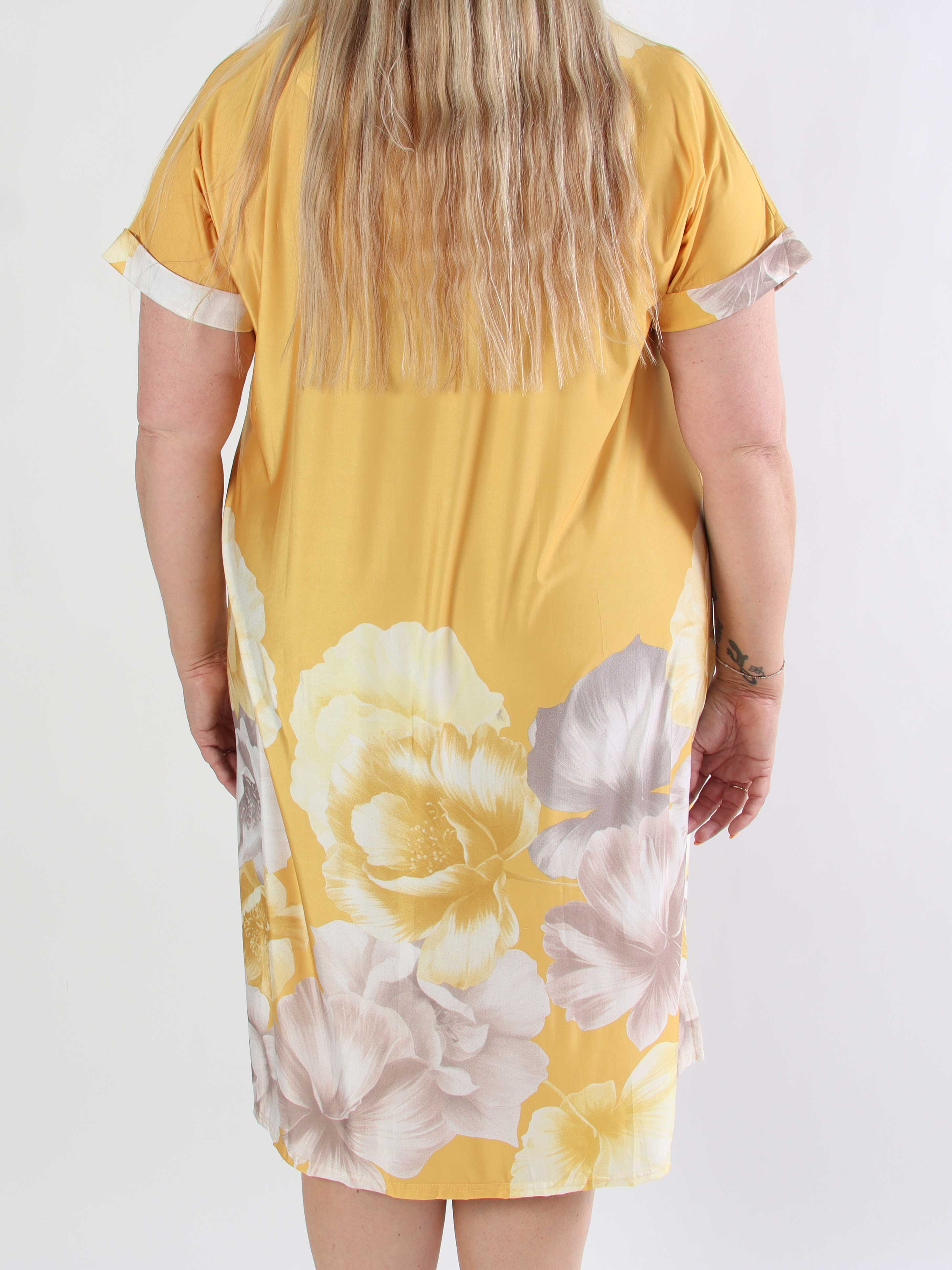 Evie Peony - Plus size tunikaklänning i elastiskt tyg med blomstermönster