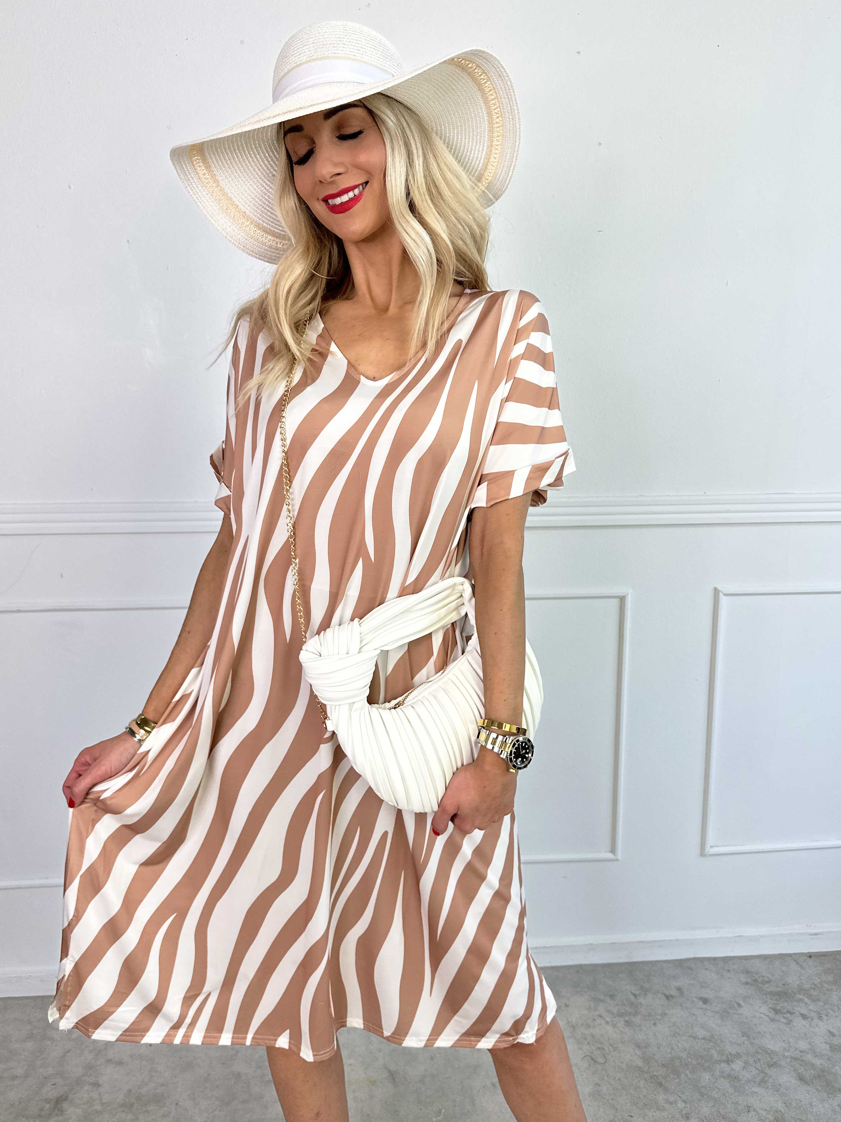 Evie Zebra - Lös tunikaklänning i elastiskt tyg med zebramönster