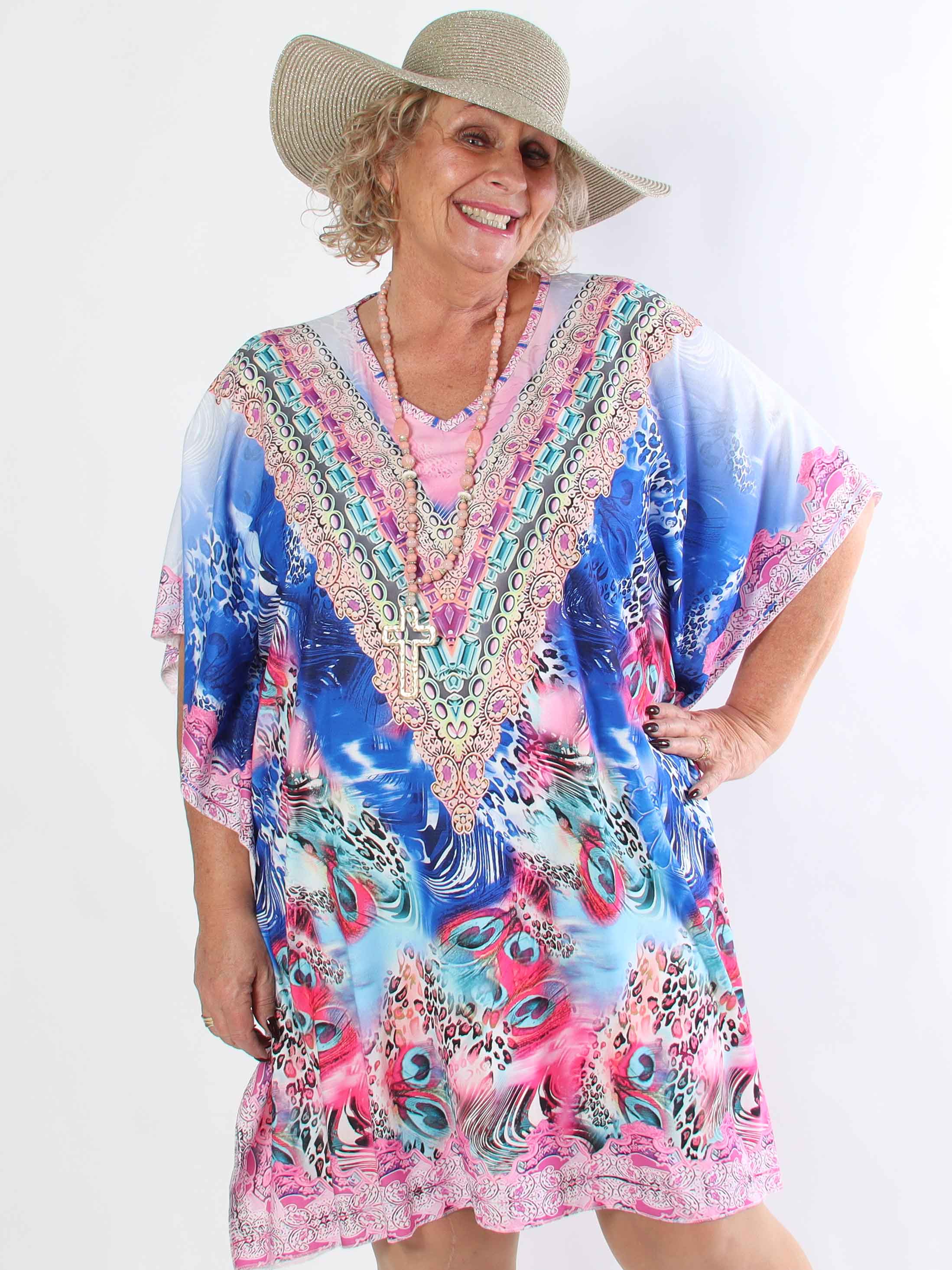 Faye - Plus size tunikakjole i viskose i flerfarvet mønster