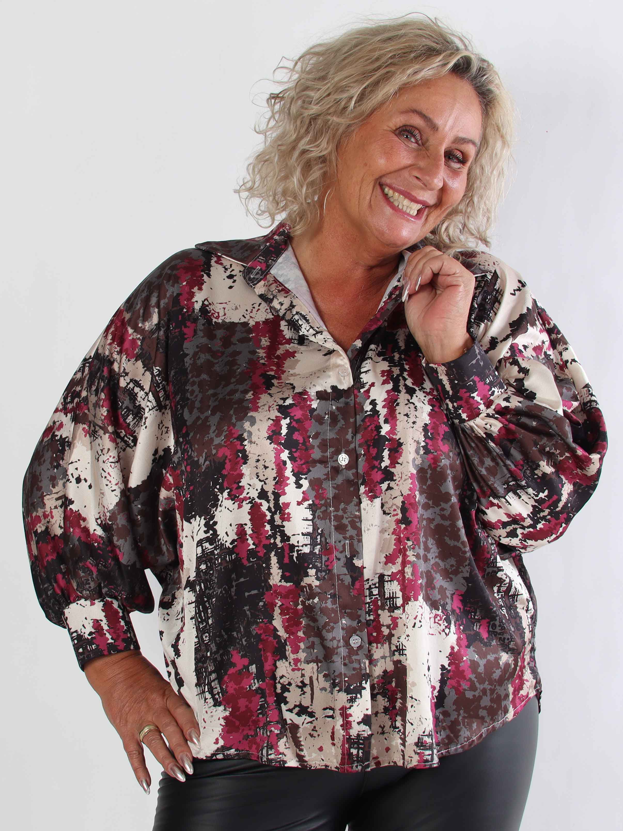 Feliciti Batik - Flerfärgad plus size skjorta med fladdermusärmar