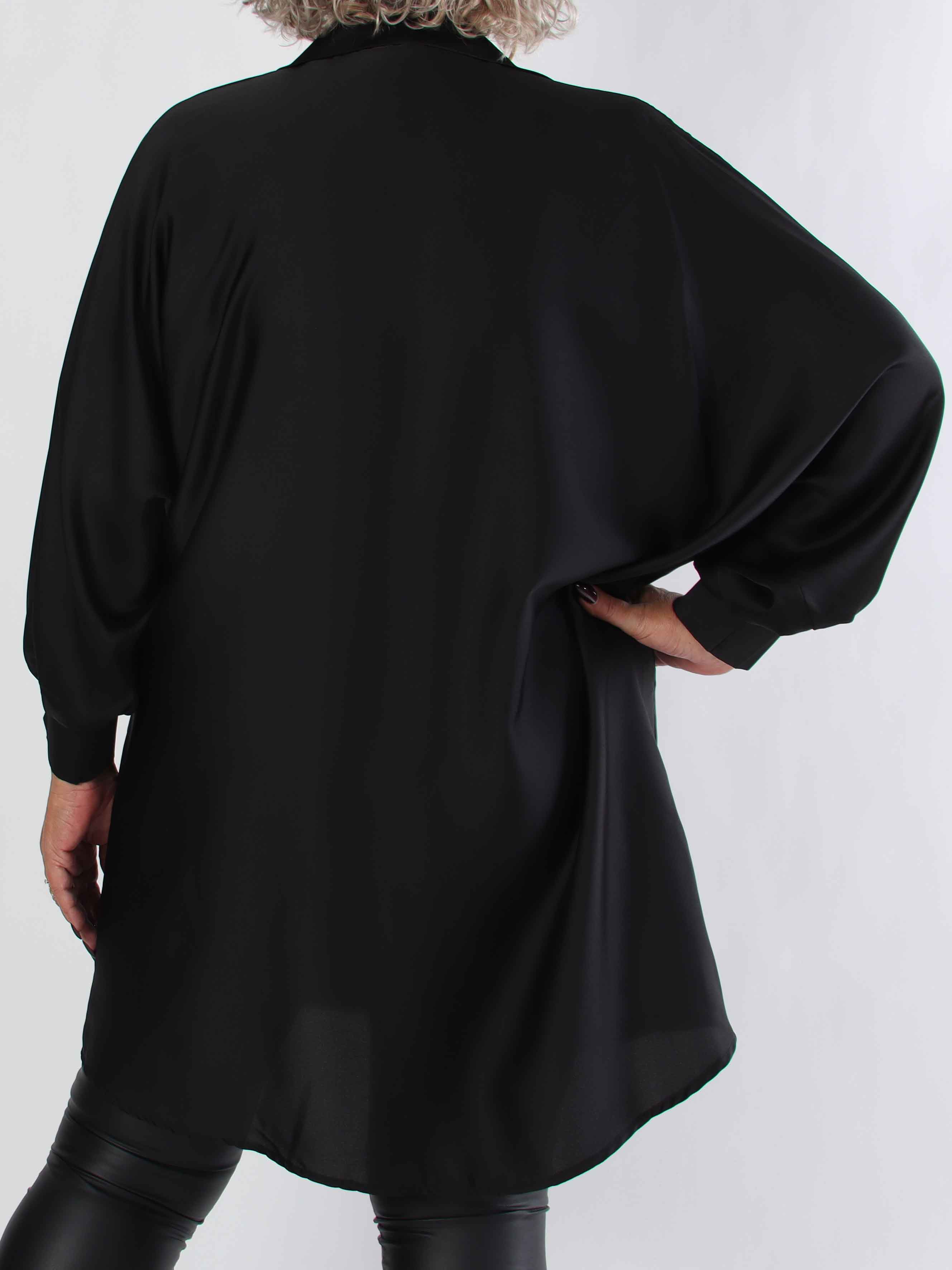 Feliciti long - Shiny plus size skjortekjole med flagermusærmer