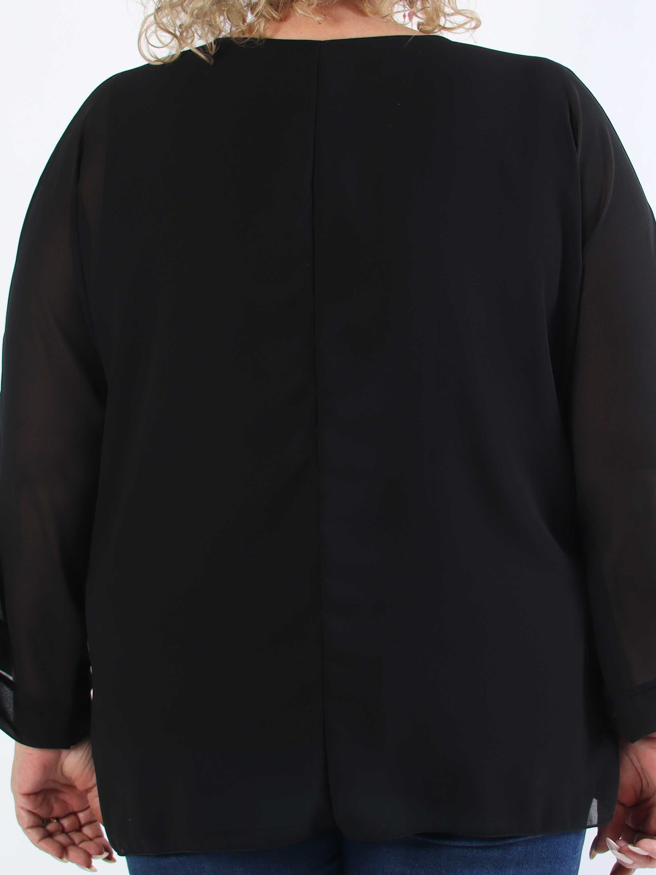 Flores - Plus size-tunika med chiffonglager och halvgenomskinliga ärmar