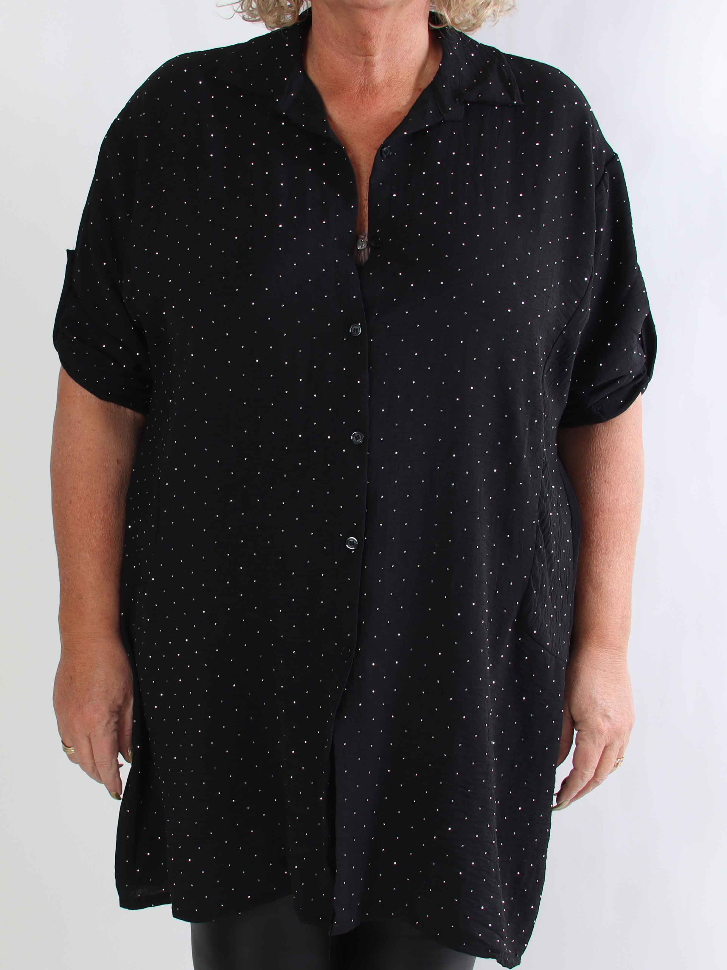 Franci - Plus size skjortekjole i viskose med similisten