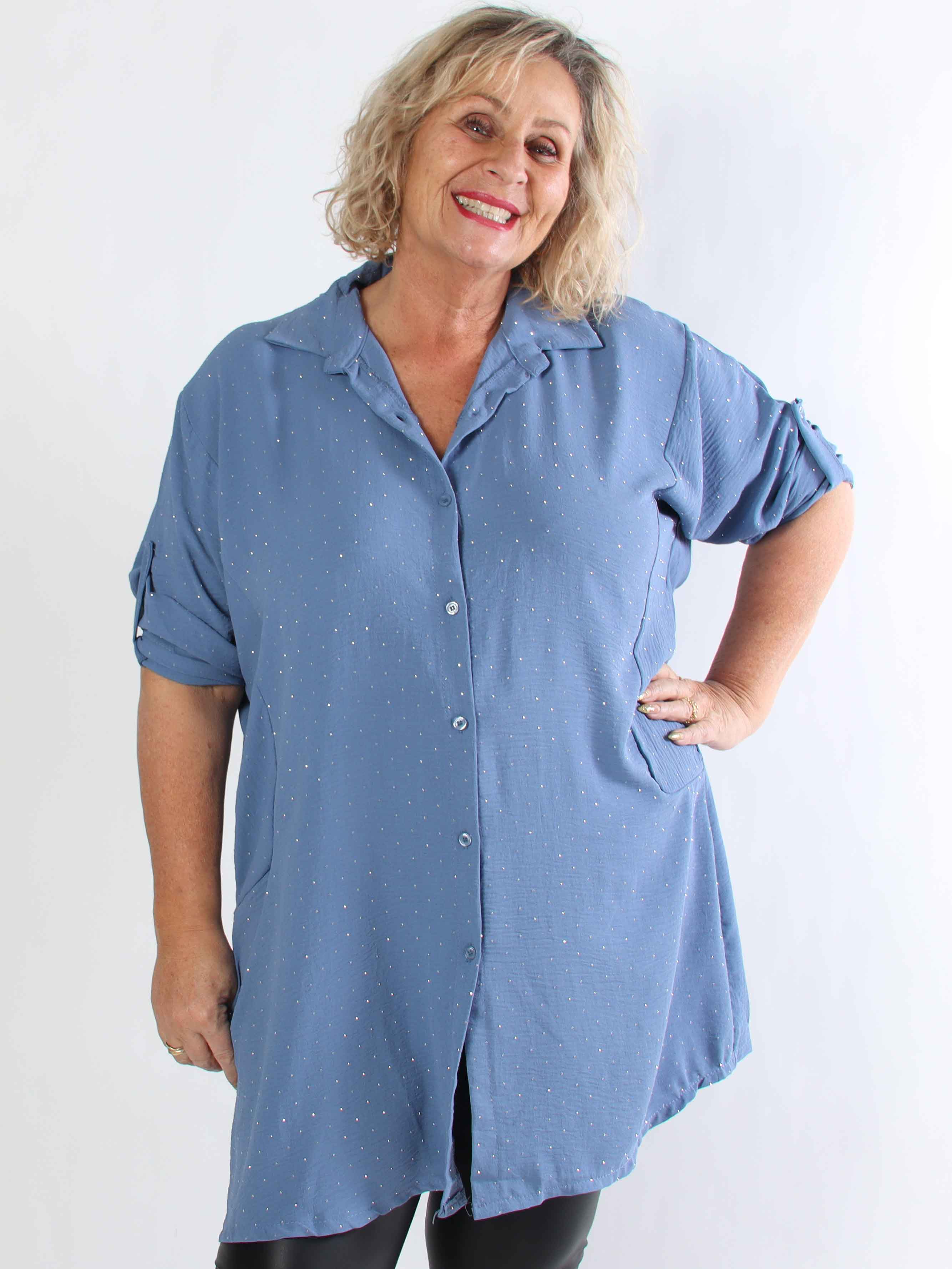 Franci - Plus size skjortekjole i viskose med similisten