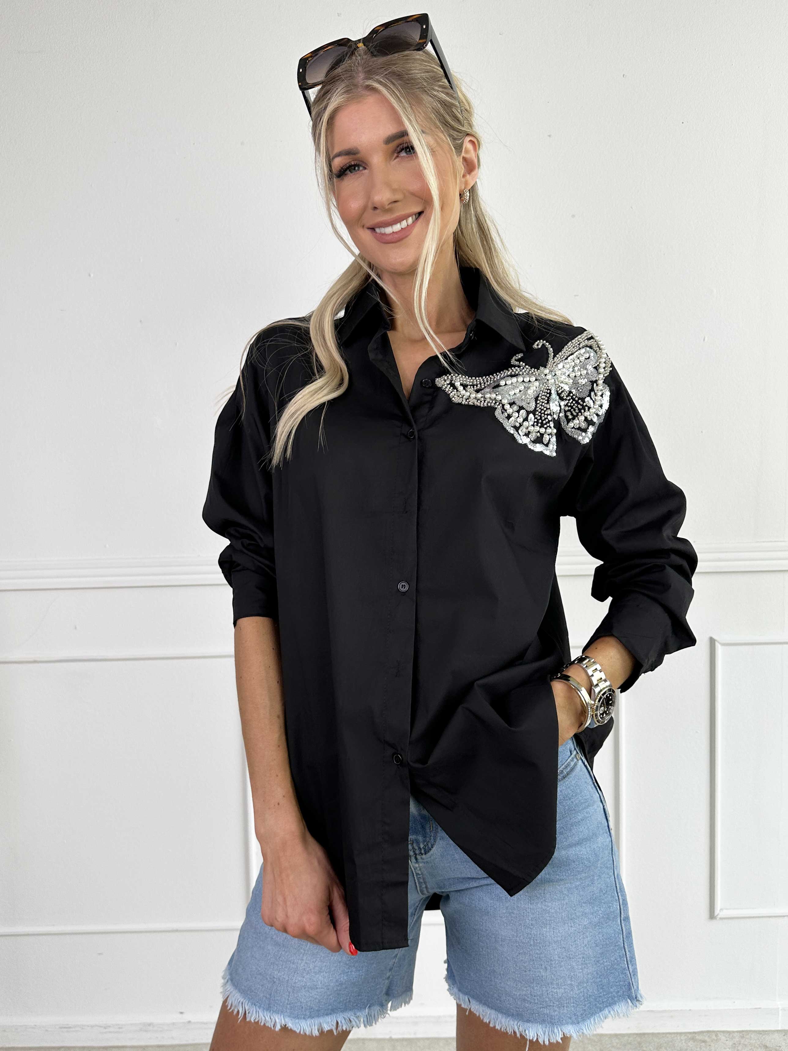 Frederikke - Skjorta med fjäril i pärlor och paljetter