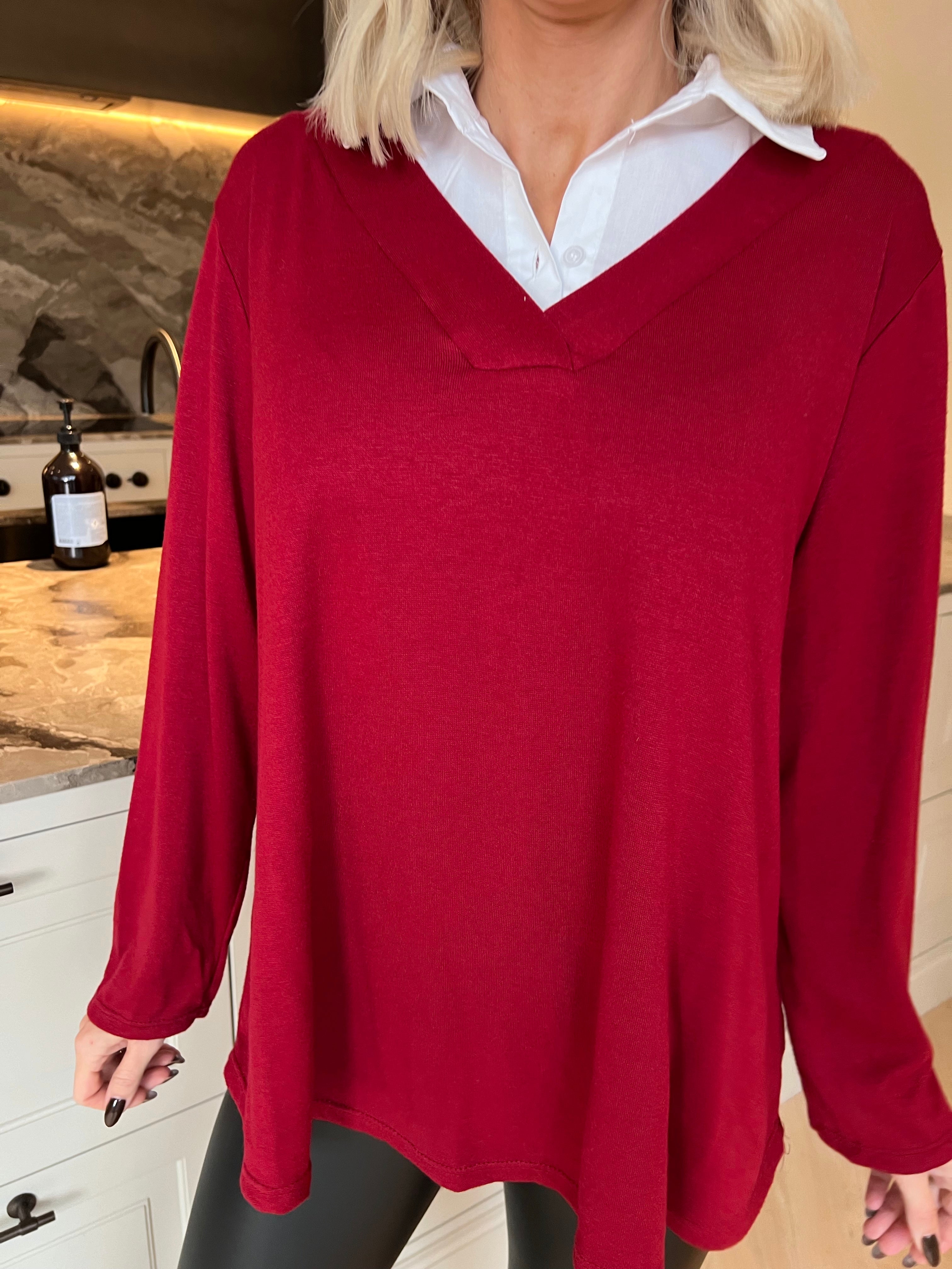 Gabriella - Blus i mjuk viskos med en fin vit skjortkrage som ger en stilfull look