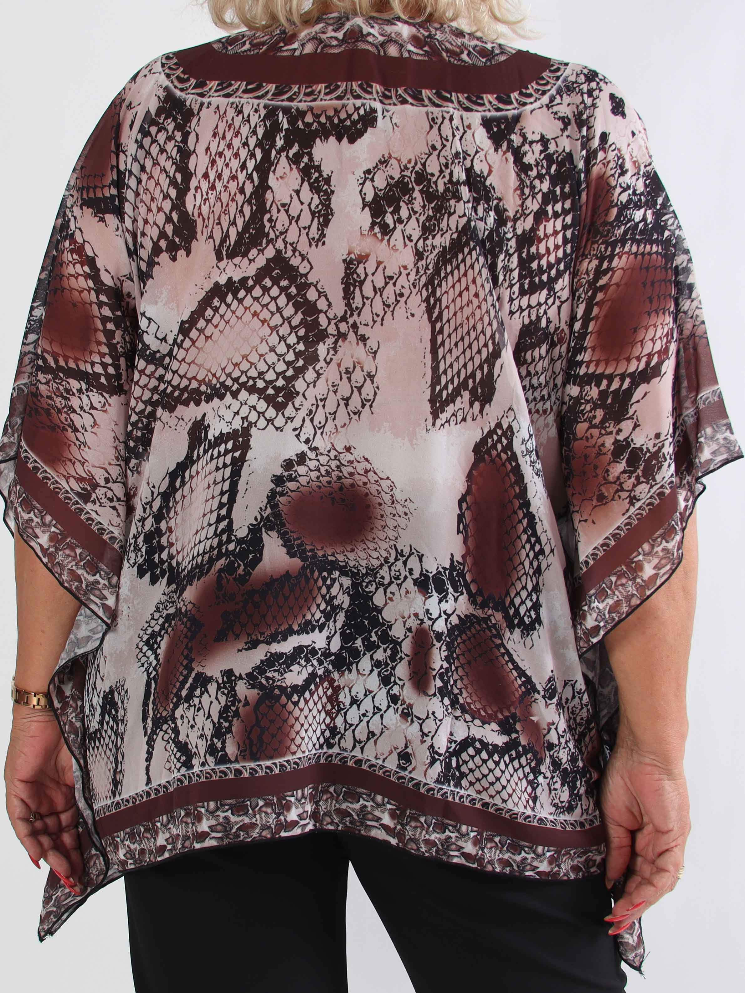 Harmonia - Mønstret plus size tunika i chiffon med similisten