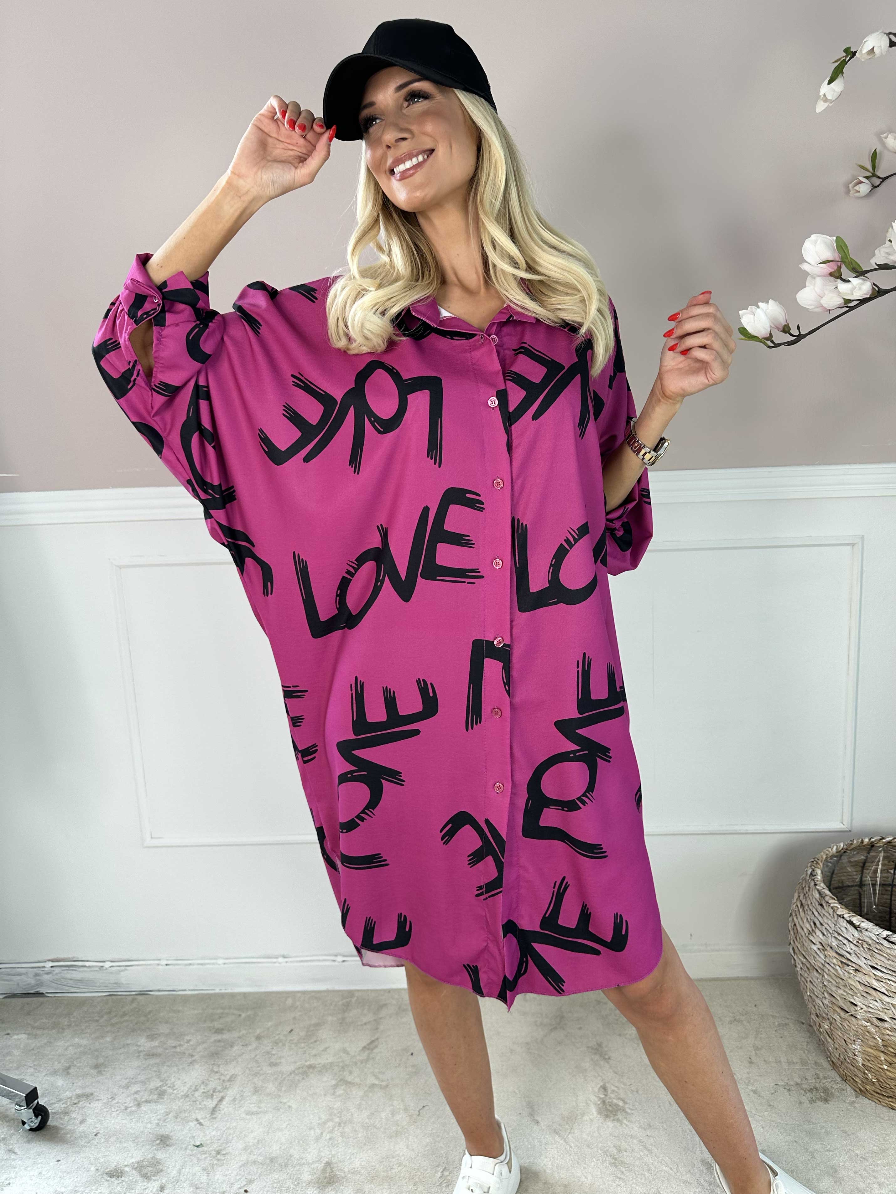 Havana - Skjortklänning med stående kärlek och fladdermusärmar