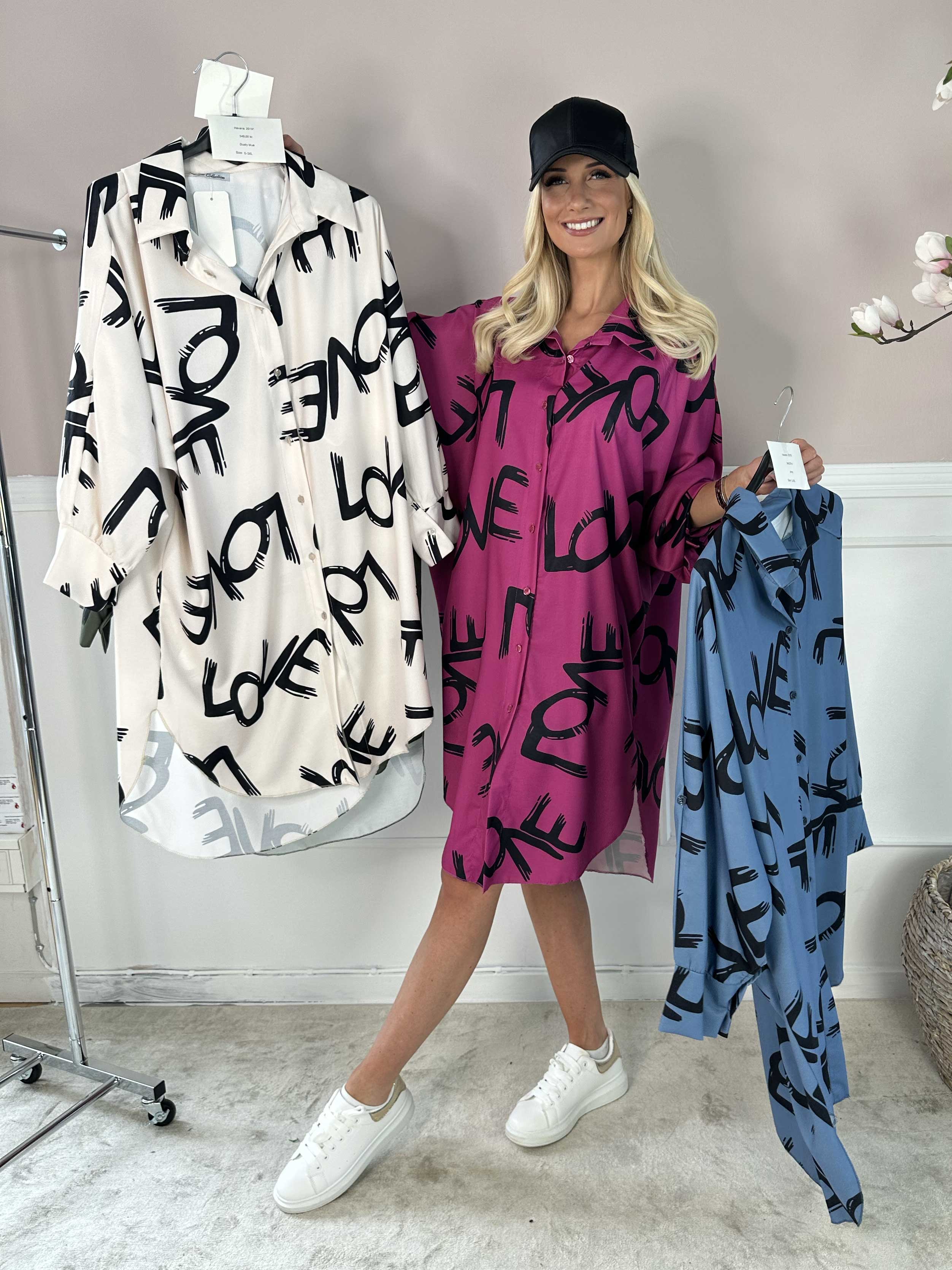 Havana - Skjortklänning med stående kärlek och fladdermusärmar