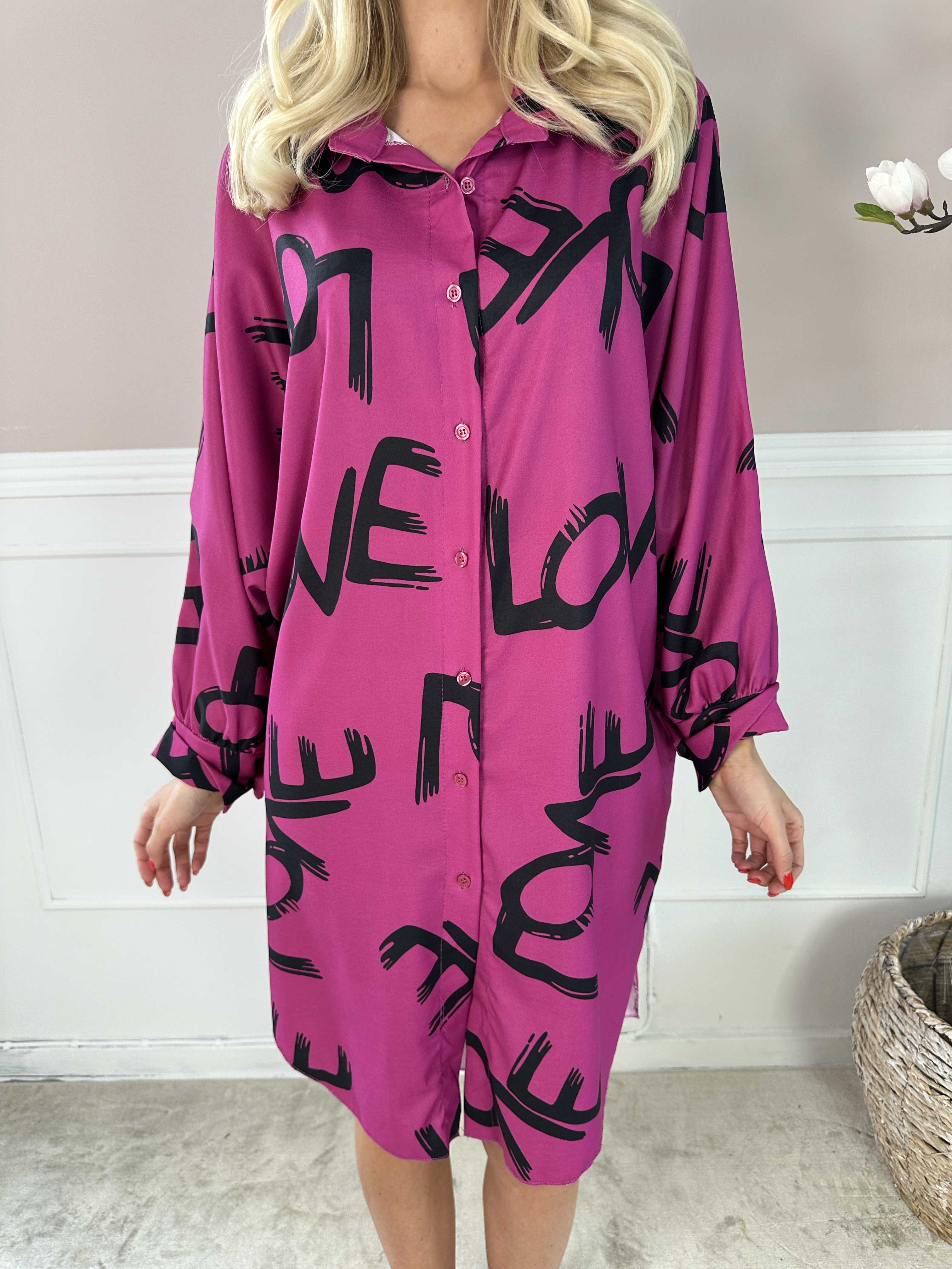 Havana - Skjortklänning med stående kärlek och fladdermusärmar