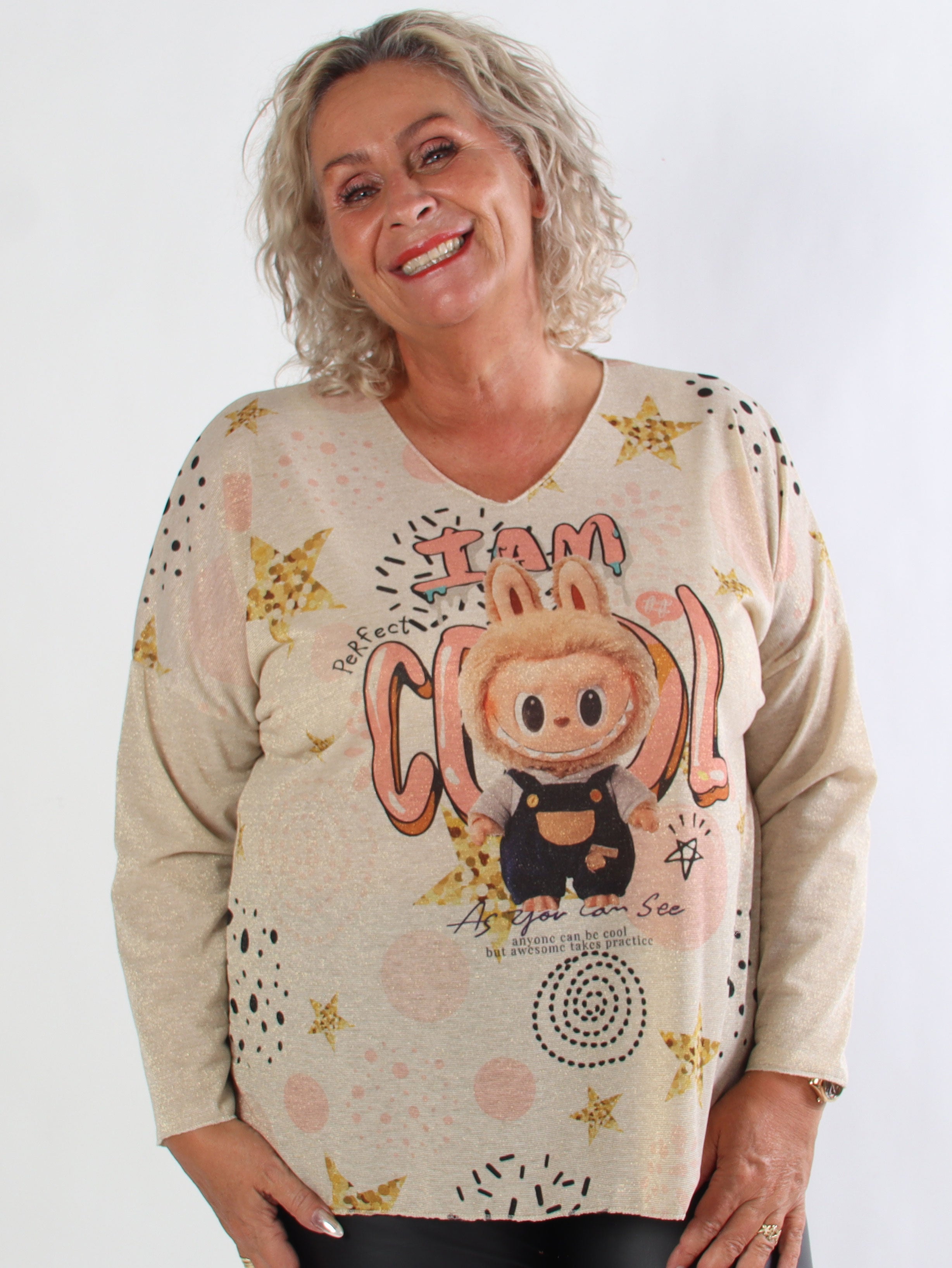 Hecate - Plus size blus med söta motiv och glittertråd