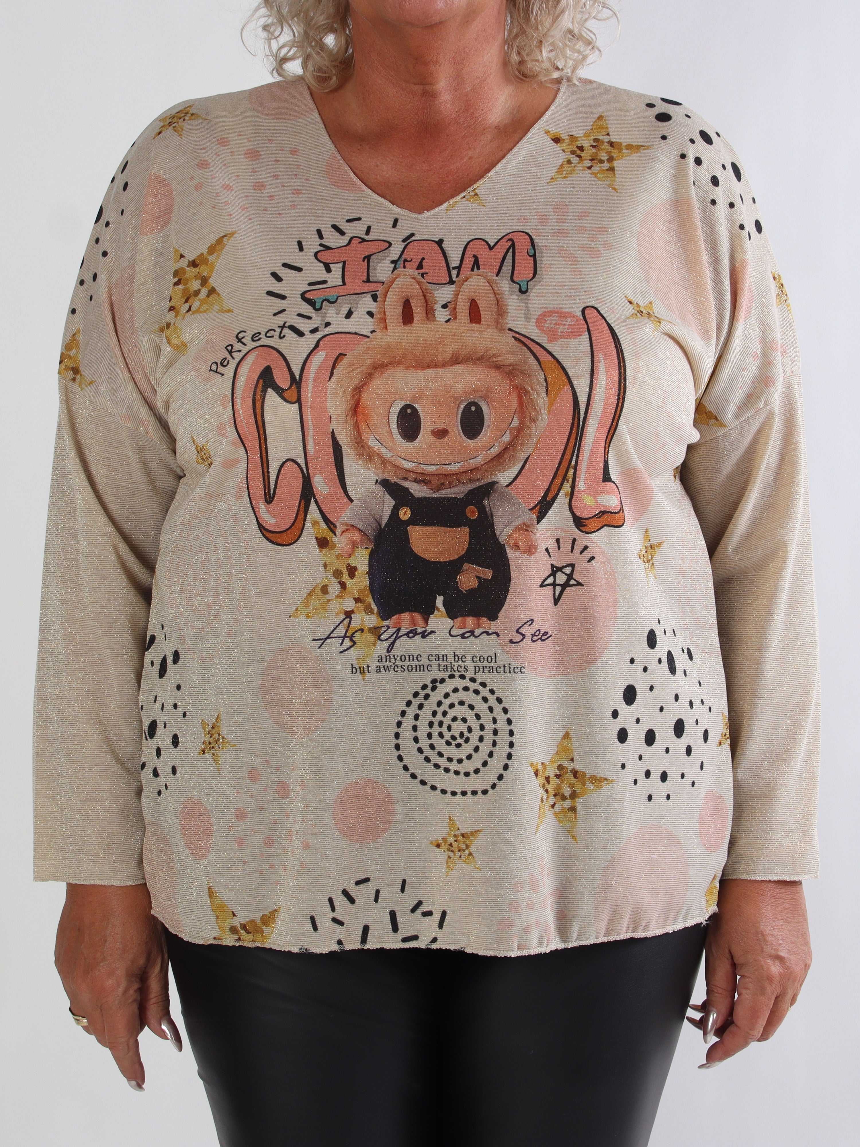 Hecate - Plus size blus med söta motiv och glittertråd