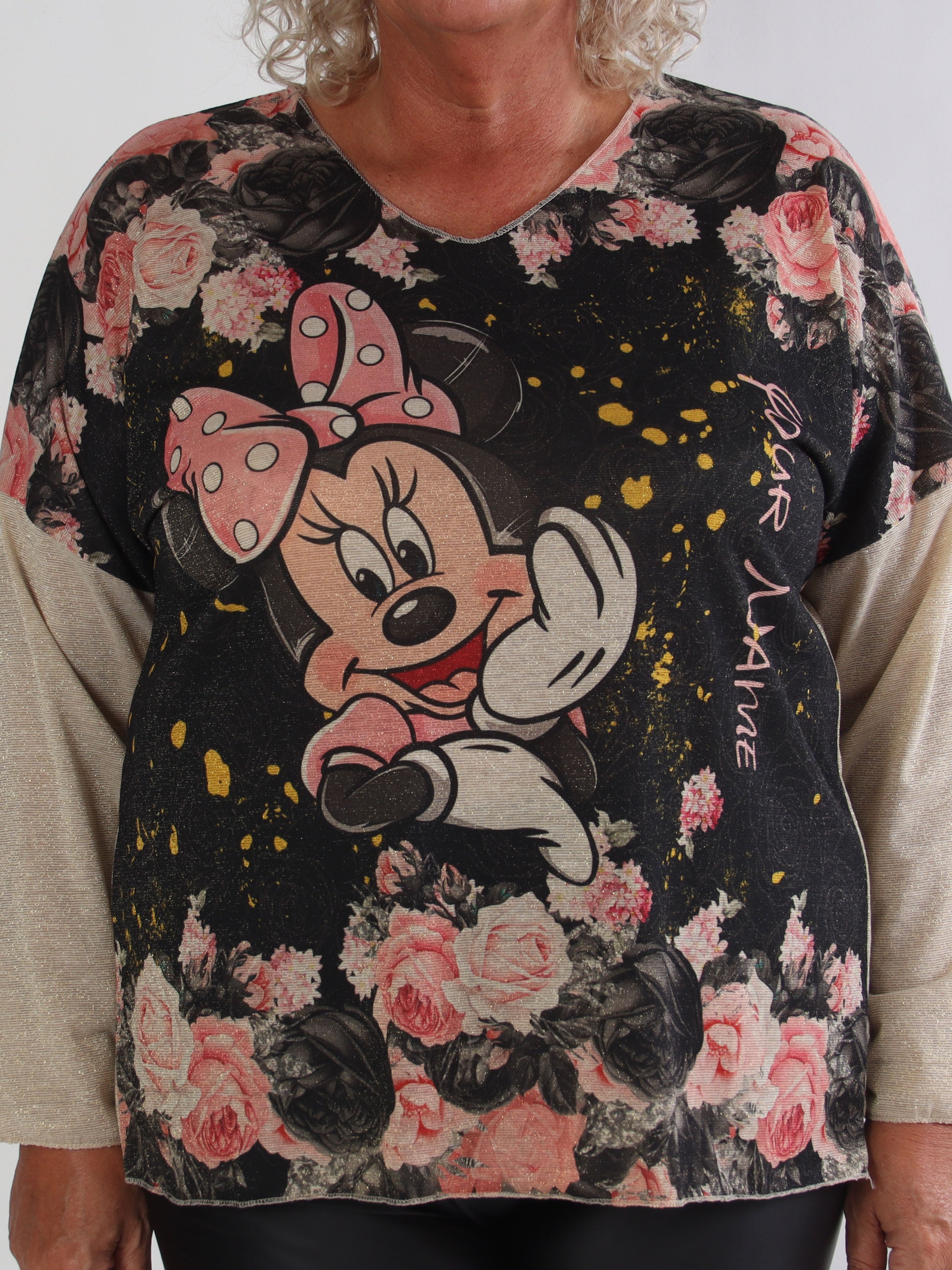 Hecate - Plus size blus med söta motiv och glittertråd