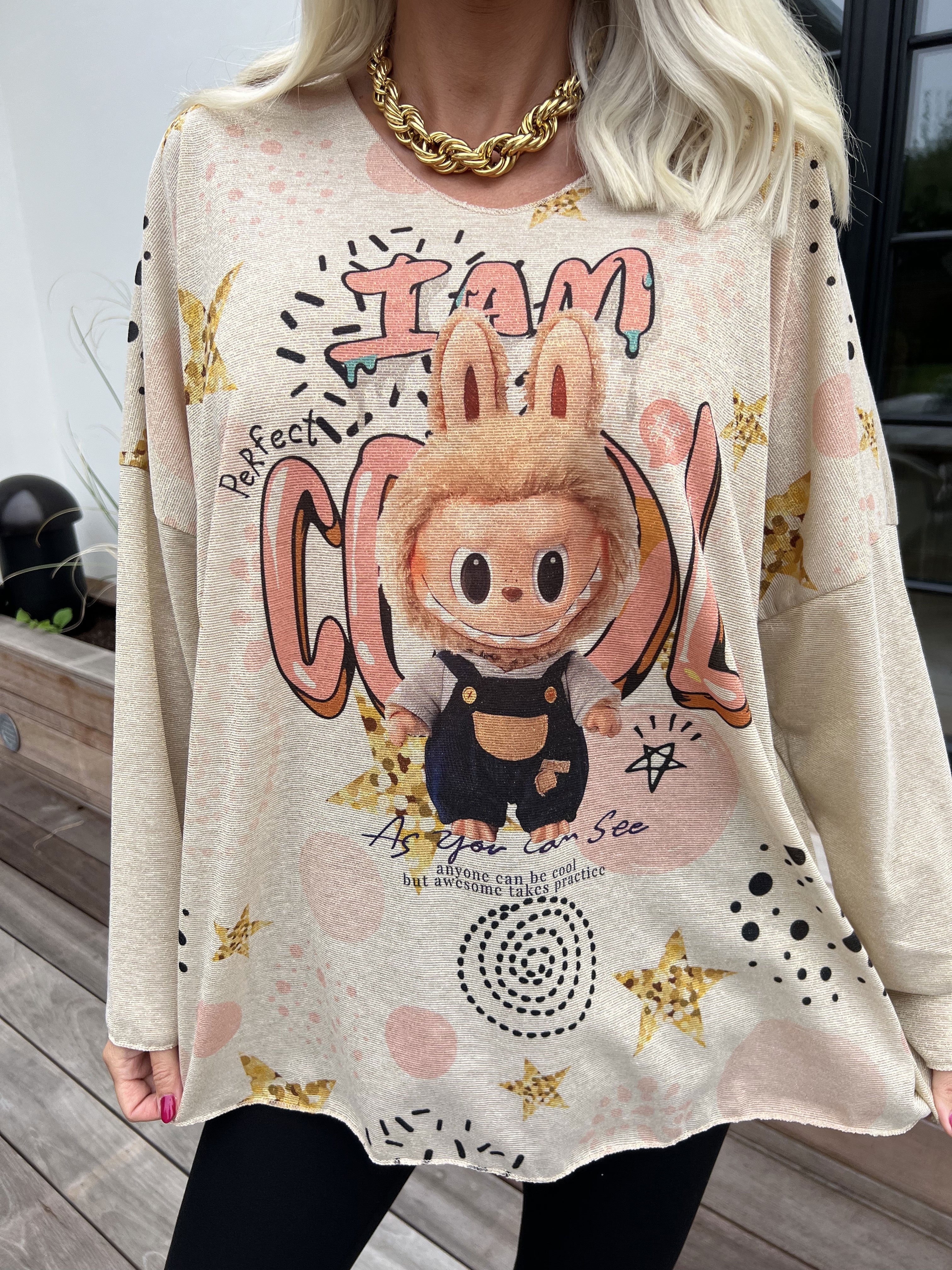 Hecate - Blus med söta motiv och glittertråd