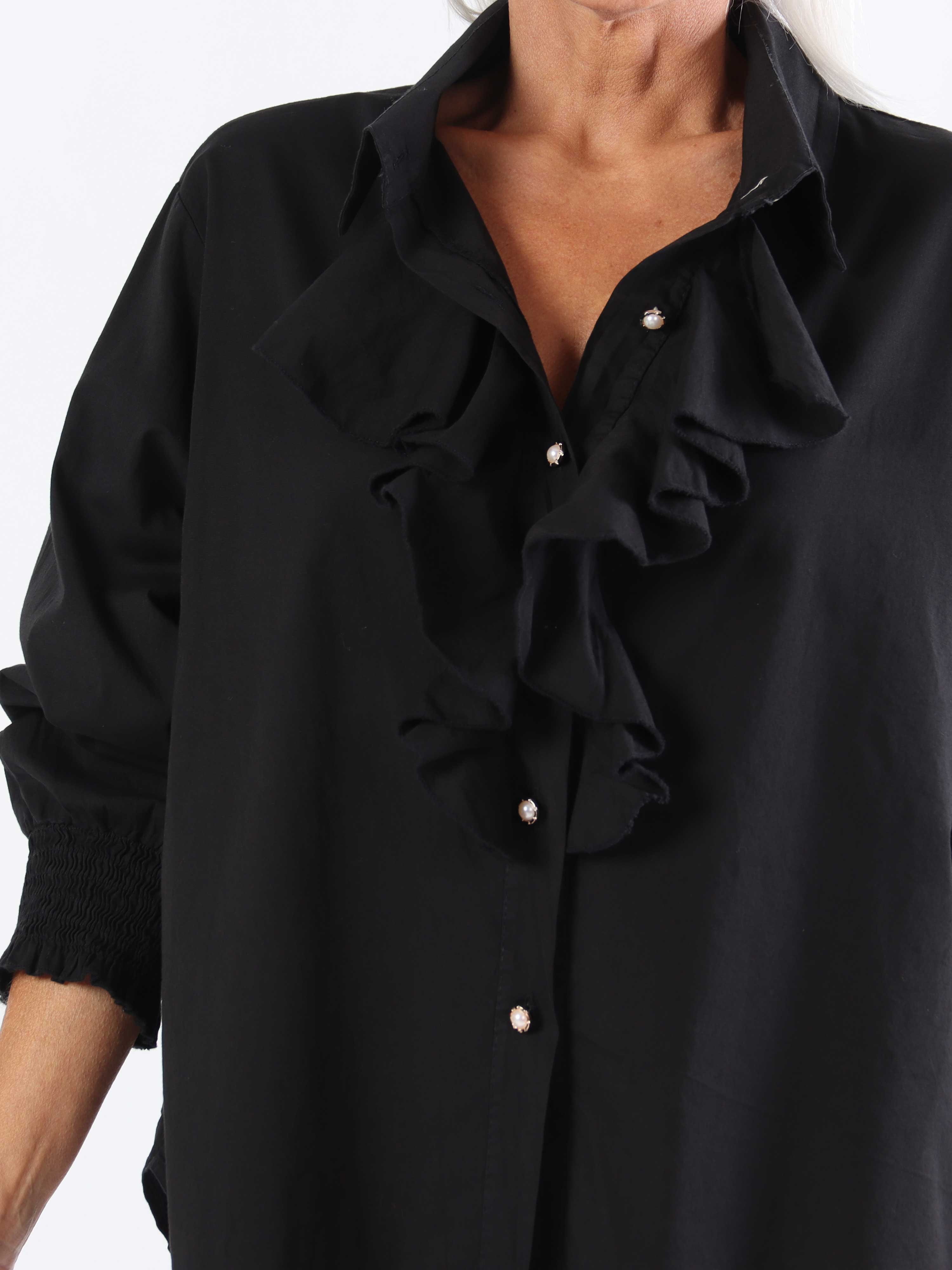 Hera - Plus size-skjorta med volanger vid bröstet