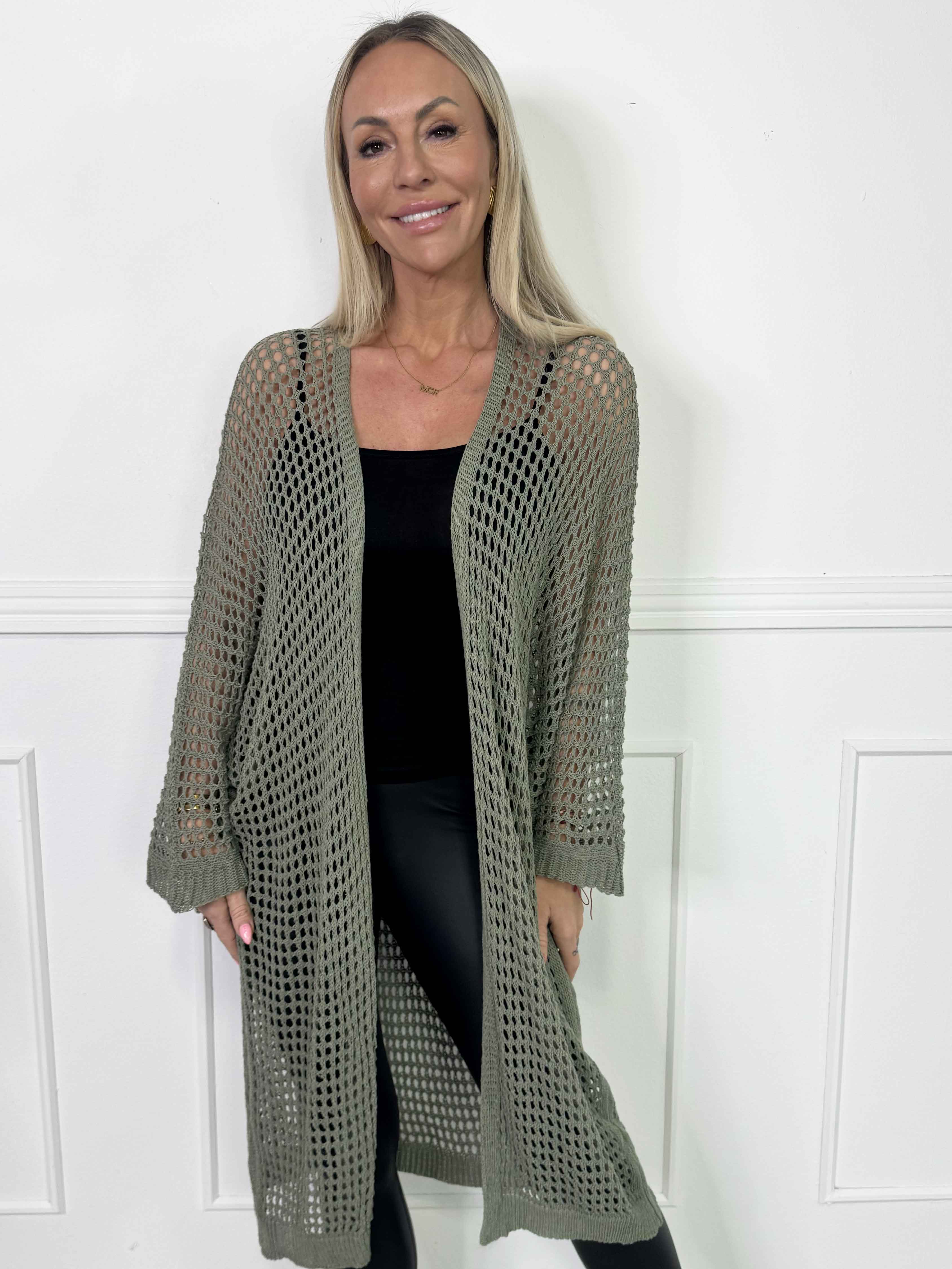 Hillary - Hæklet cardigan med hulmønster i bomuldsblanding