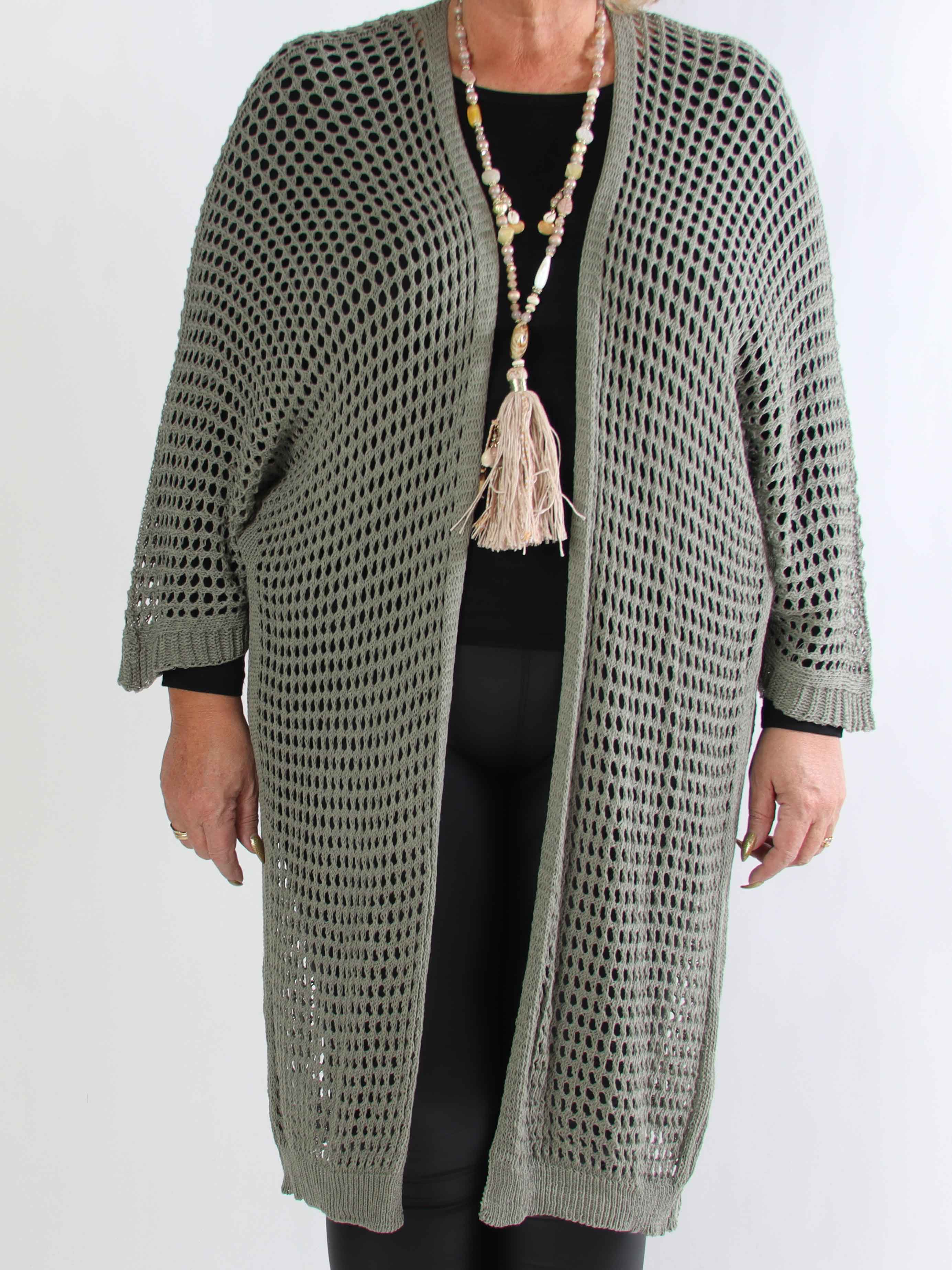 Hillary - Hæklet plus size cardigan med hulmønster i bomuldsblanding