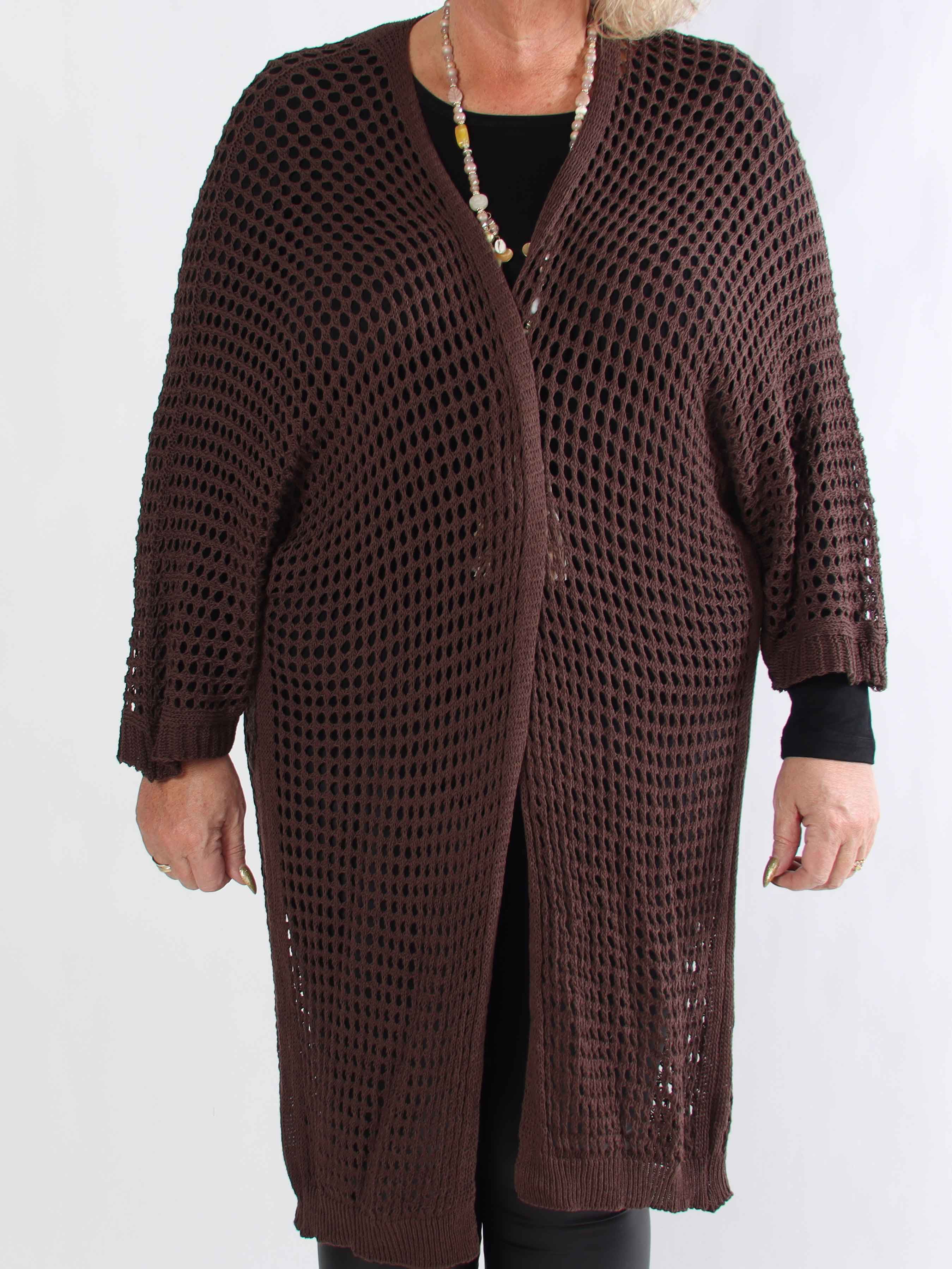 Hillary - Hæklet plus size cardigan med hulmønster i bomuldsblanding