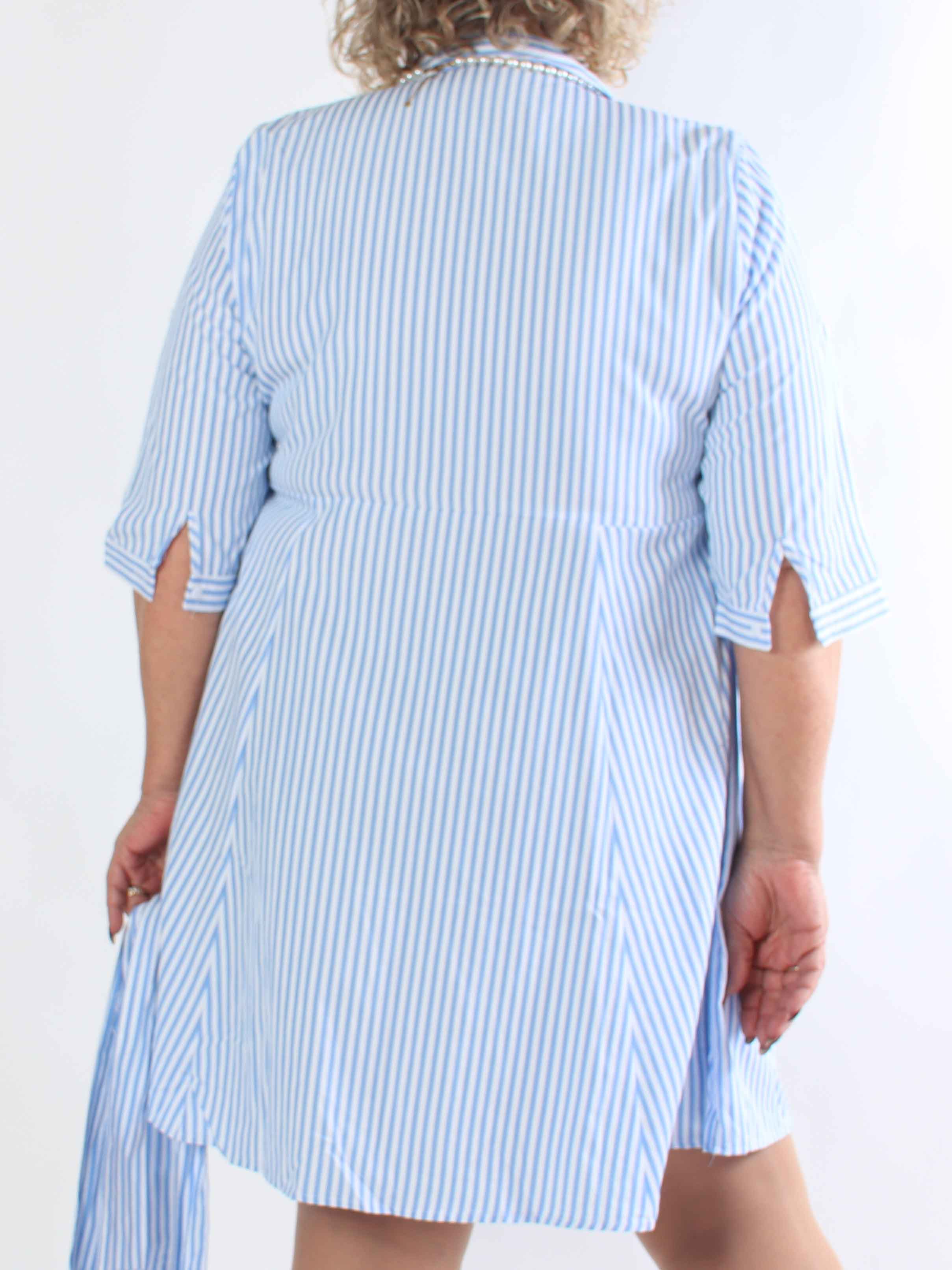 Hilma - Stribet skjortekjole i a-facon med bindebånd i livet