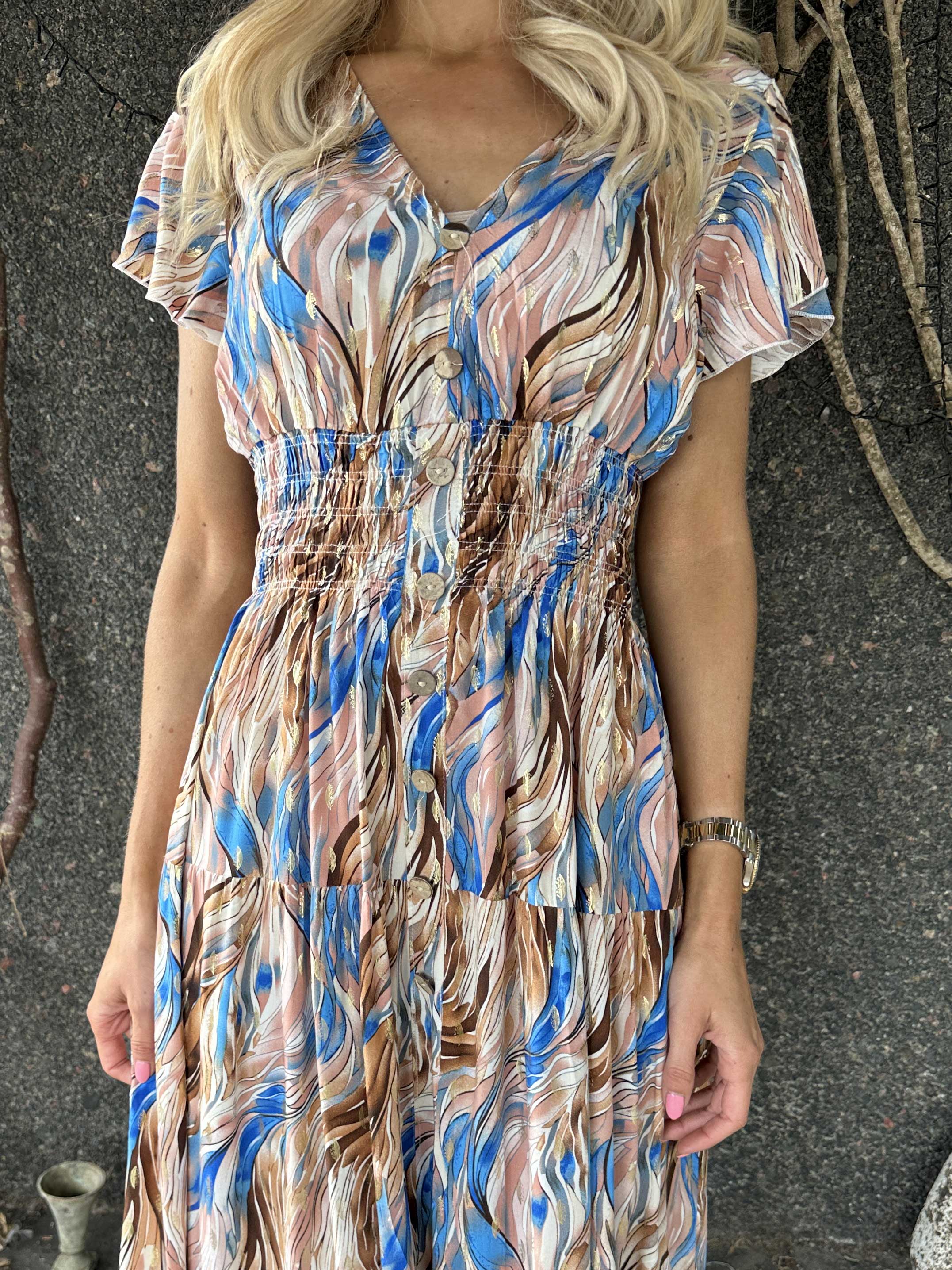 Hinata Pattern - Lång mönstrad klänning i viskos med resår