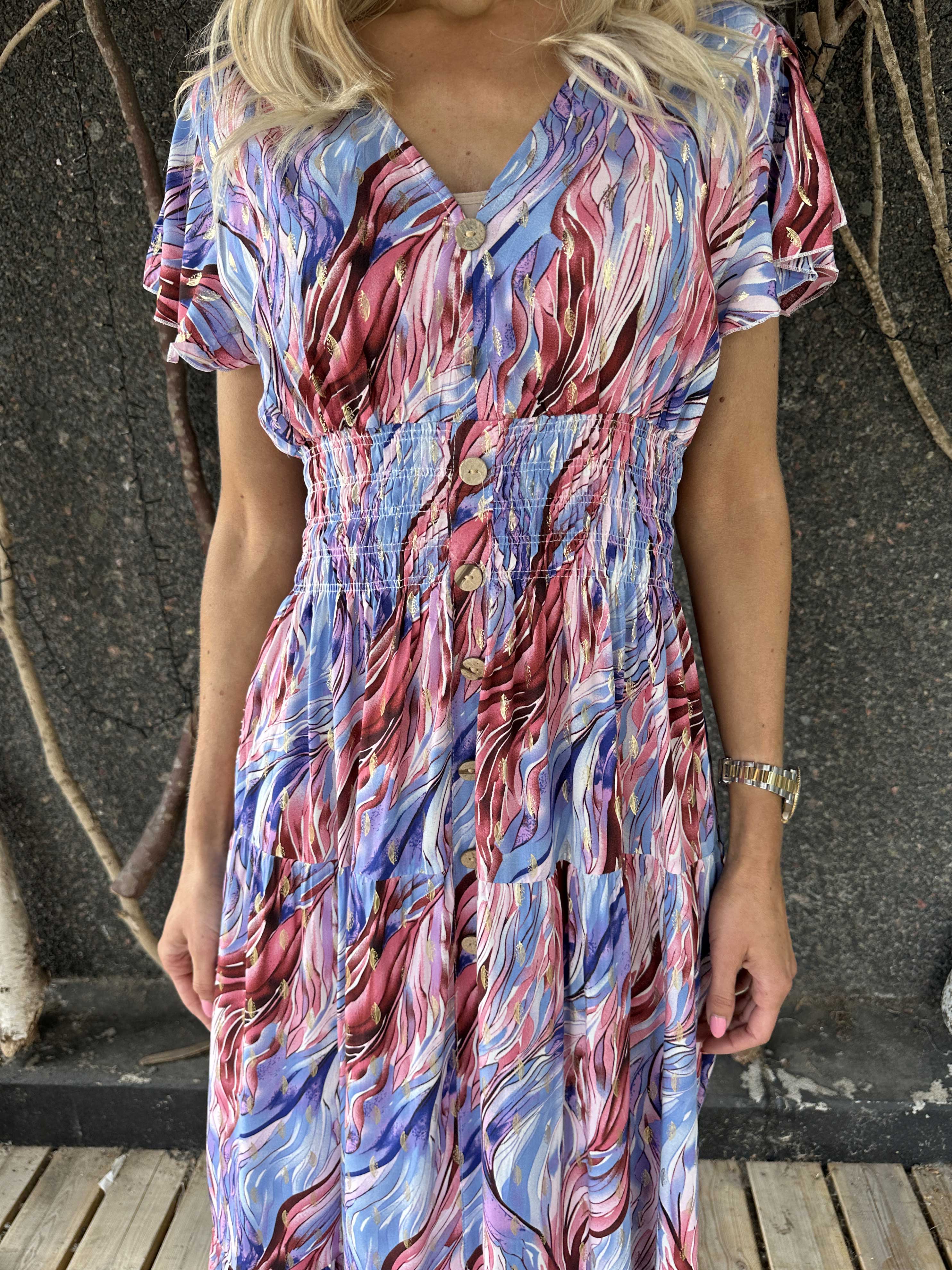 Hinata Pattern - Lång mönstrad klänning i viskos med resår