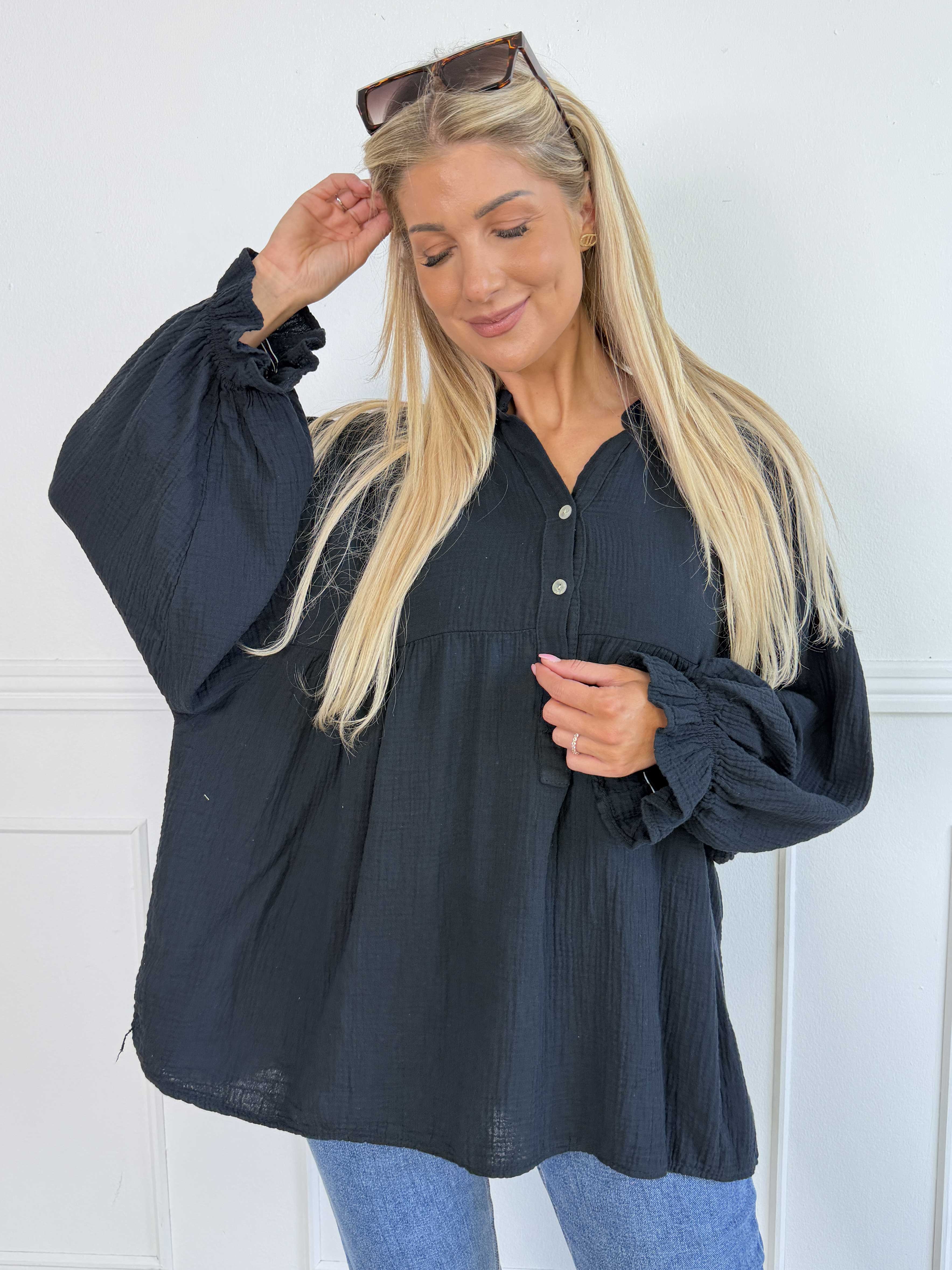 Diva Plain – Enfärgad plus size tunika i mjuk bomullsmuslin