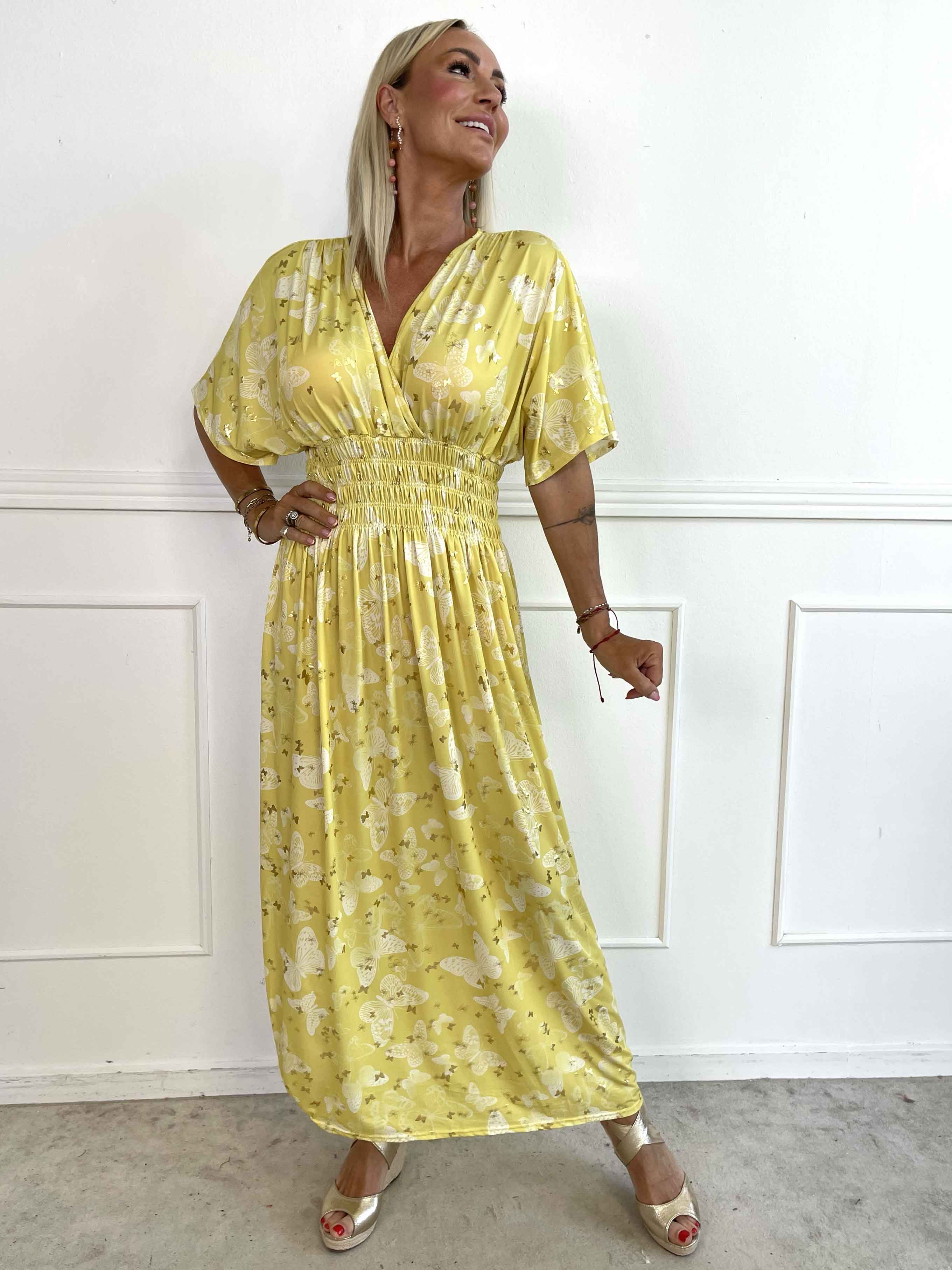 Pams Butterfly - Lång elastisk klänning med smockad midja